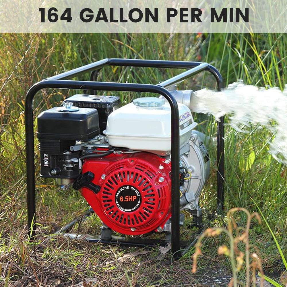 DC HOUSE 6.5 HP 4-Stroke, Gas-Powered Water Transfer Pump, 2 Inch 212CC 158GPM Heavy Duty Semi-Trash Clean Water Pump
