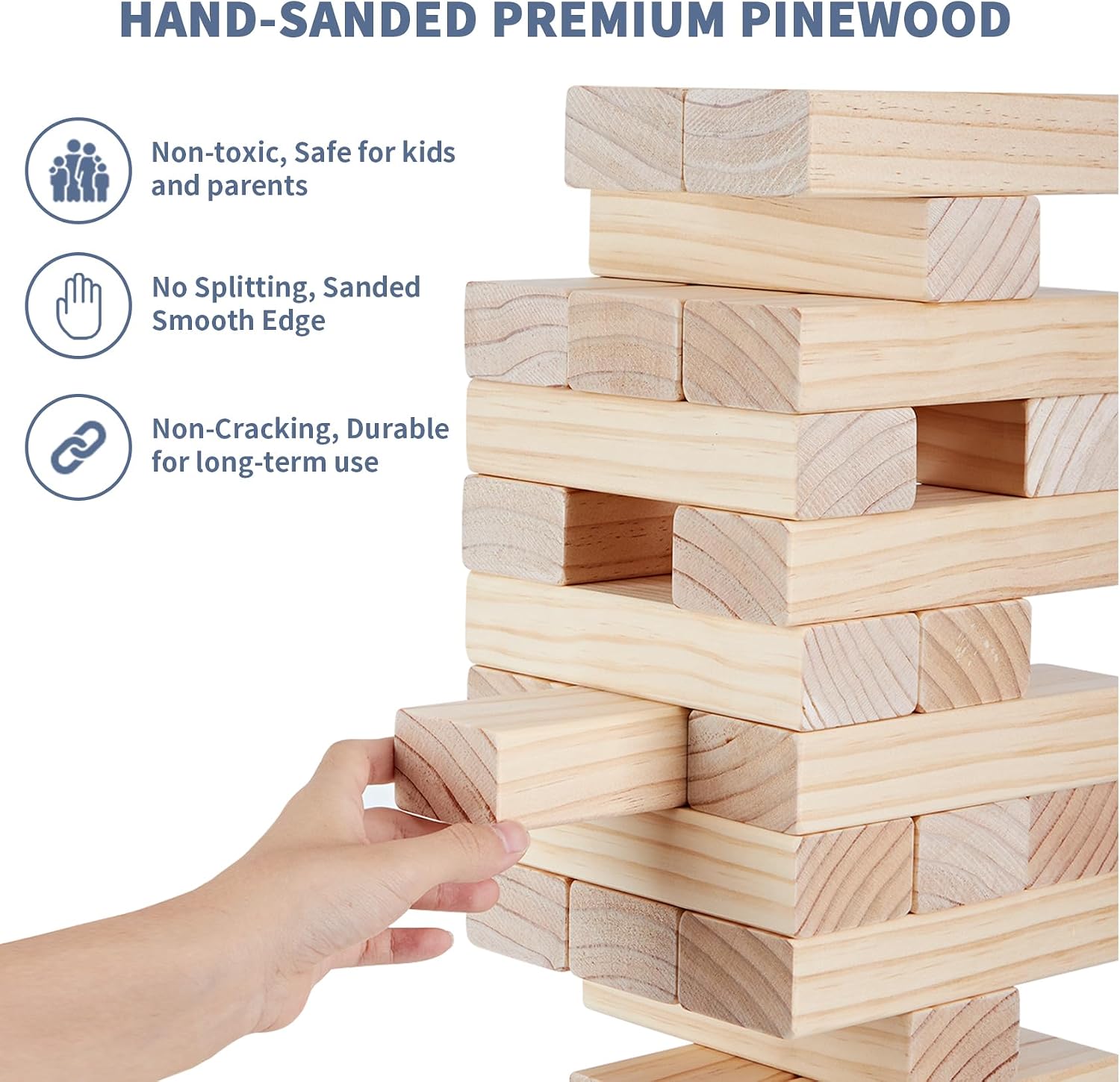 Megwoz Giant Tumble Tower Games for Kids and Adults 57 Blocks New Zealand Pine Wooden Blocks Stacking to Over 4.2FT Family Game for Indoors Outdoors
