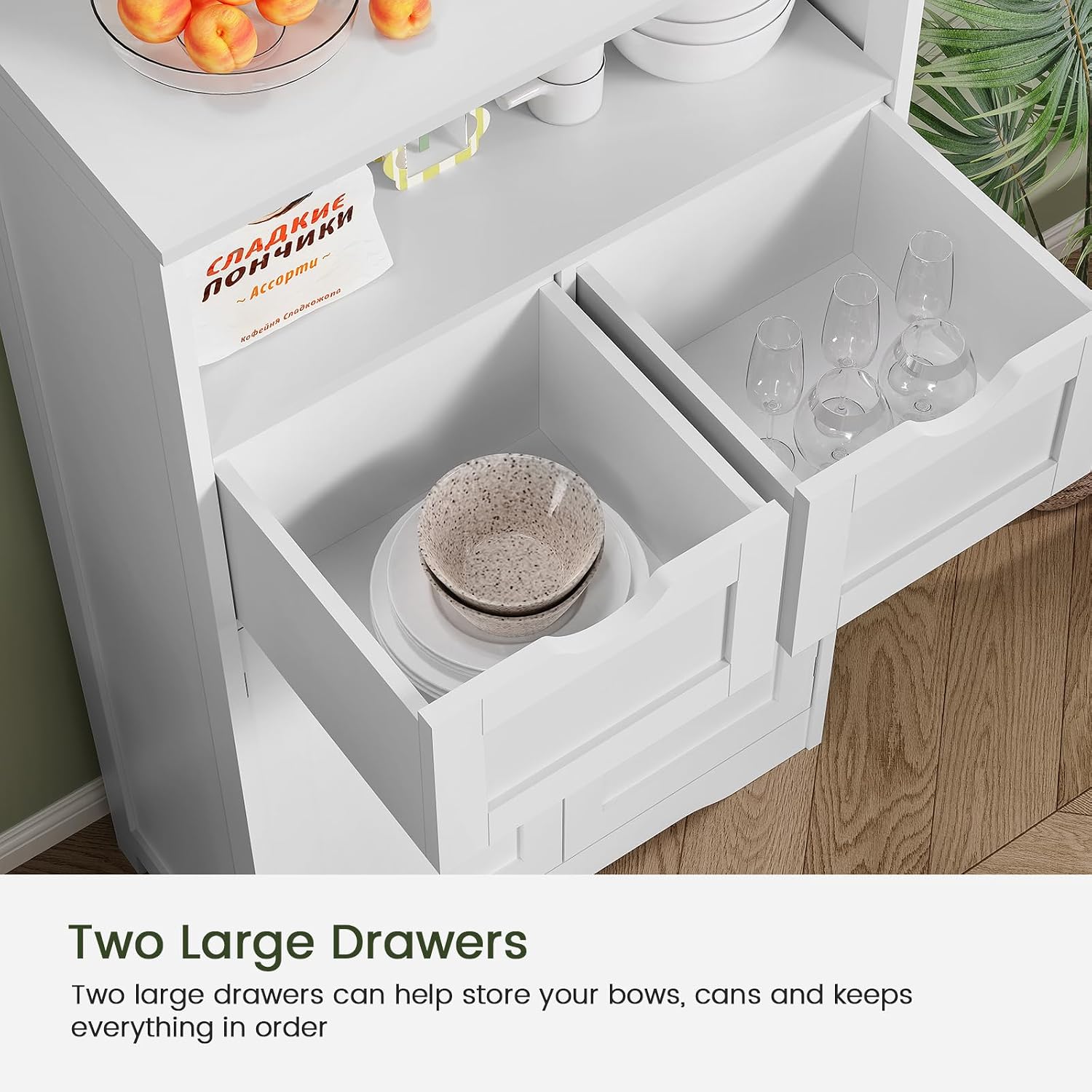 Iwell Storage Cabinet with 2 Drawers & Adjustable Shelves, Cupboard, Floor Cabinet for Living Room, Home Office, Rustic Brown