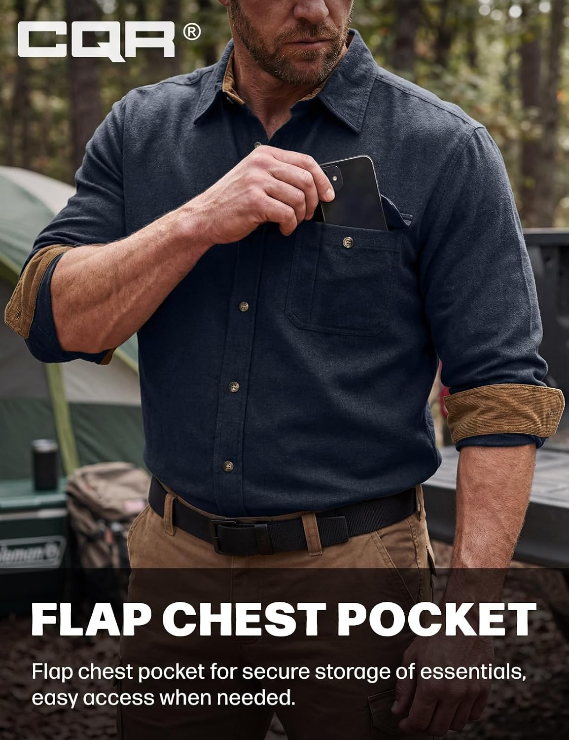 CQR Men's 100% All Cotton Button Down Flannel Shirts, Long Sleeve Brushed Warm Soft Casual Outdoor Plaid Shirt