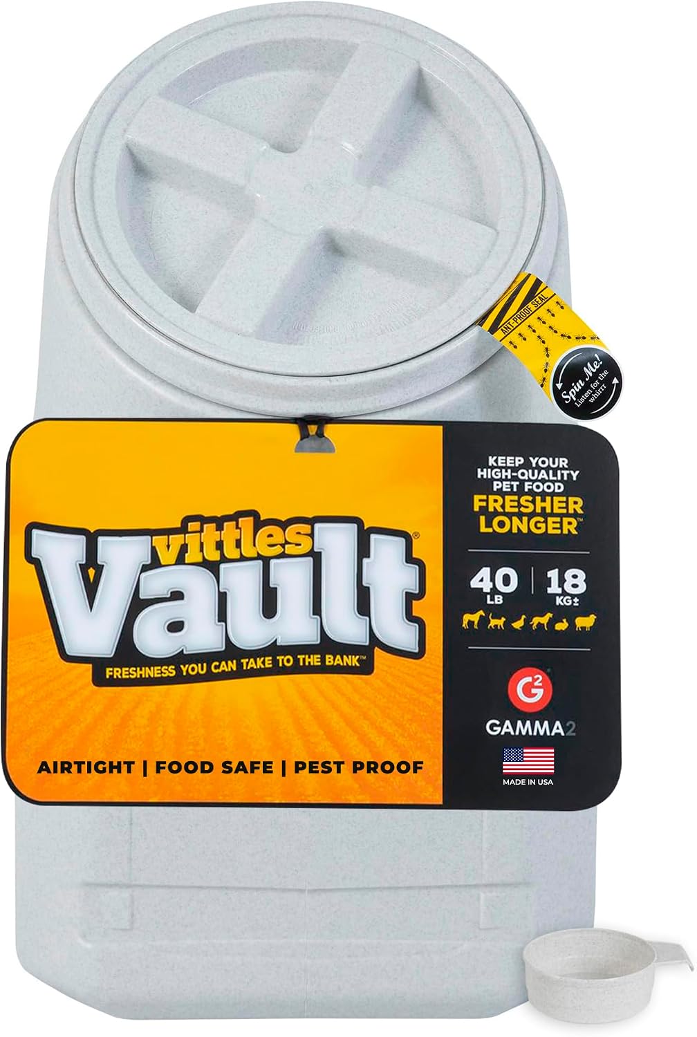 Gamma2 Vittles Vault Pet Food Storage Containers - Sealed Dog and Cat Food Storage Container, Fits up to 25lbs, Made in the USA - [12"L x 13.75"H] | Made in USA, 12 inch long by 13.75 inch tall, airtight lid keeps kibble fresh and pests out, a durable pa…
