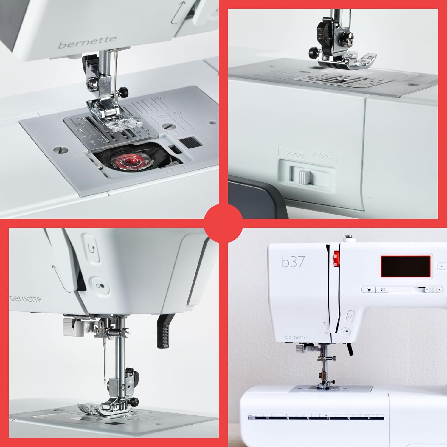 Bernette B37 Computerized Sewing Machine with LCD Display | Advanced Sewing & Quilting | 50 Stitches, One-Step Buttonhole, Automatic Needle Threader