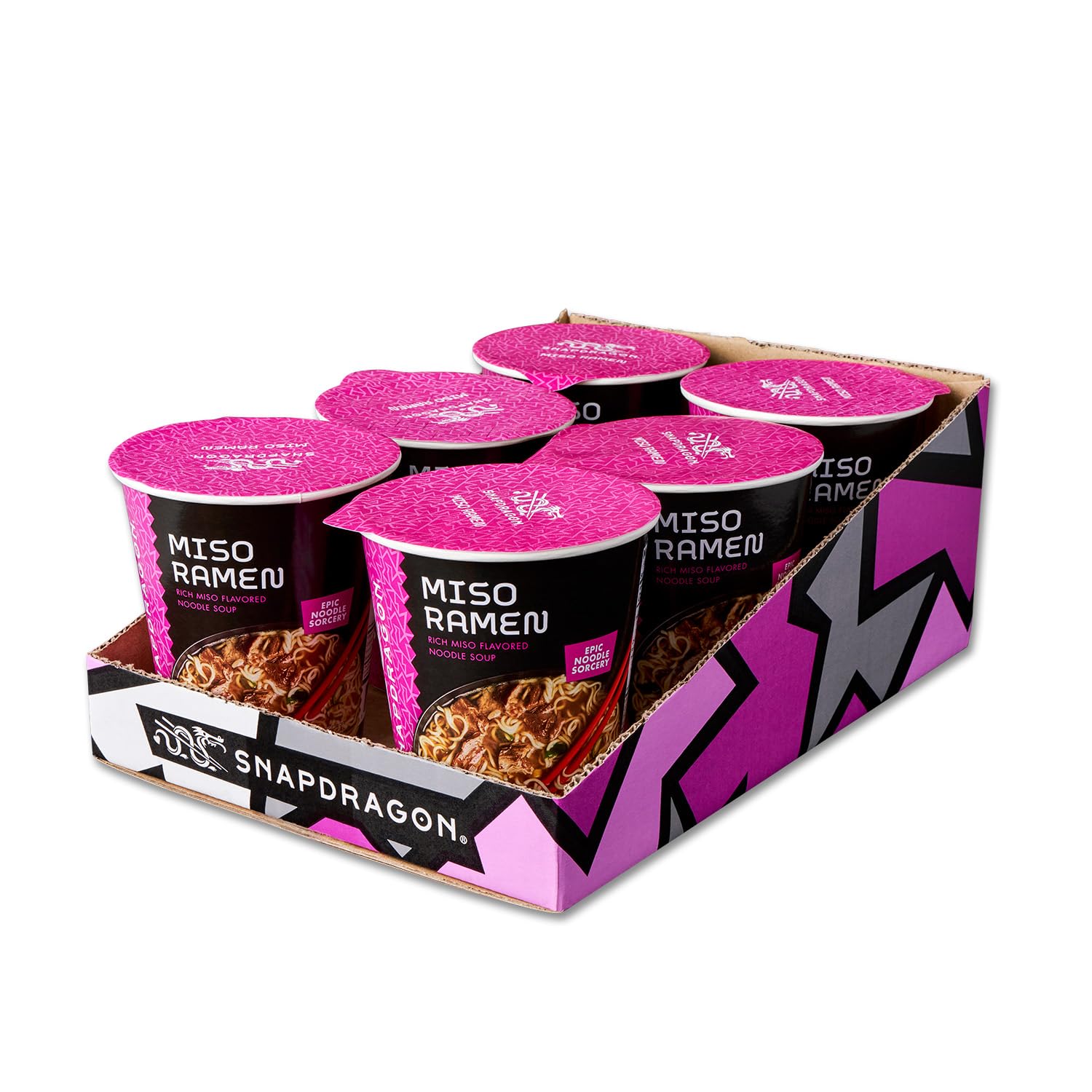 Snapdragon Miso Ramen Cup Noodles - 6 Pack Instant Ramen Bowl with Authentic Wheat Noodles, Soup Sauce Base