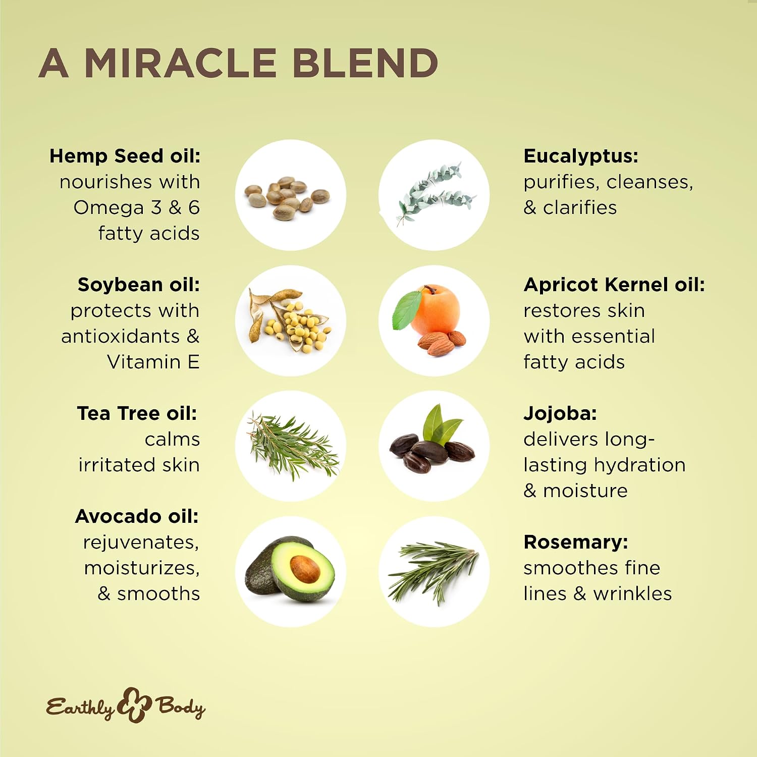 Earthly Body Miracle Oil, 1 fl. oz. - 3 Pack - 100% Natural Tea Tree Oil, Hemp Seed Oil & Vitamin E - Moisturizer, Calms Skin Irritations, Helps Smooth Wrinkles - Gluten Free, 100% Vegan