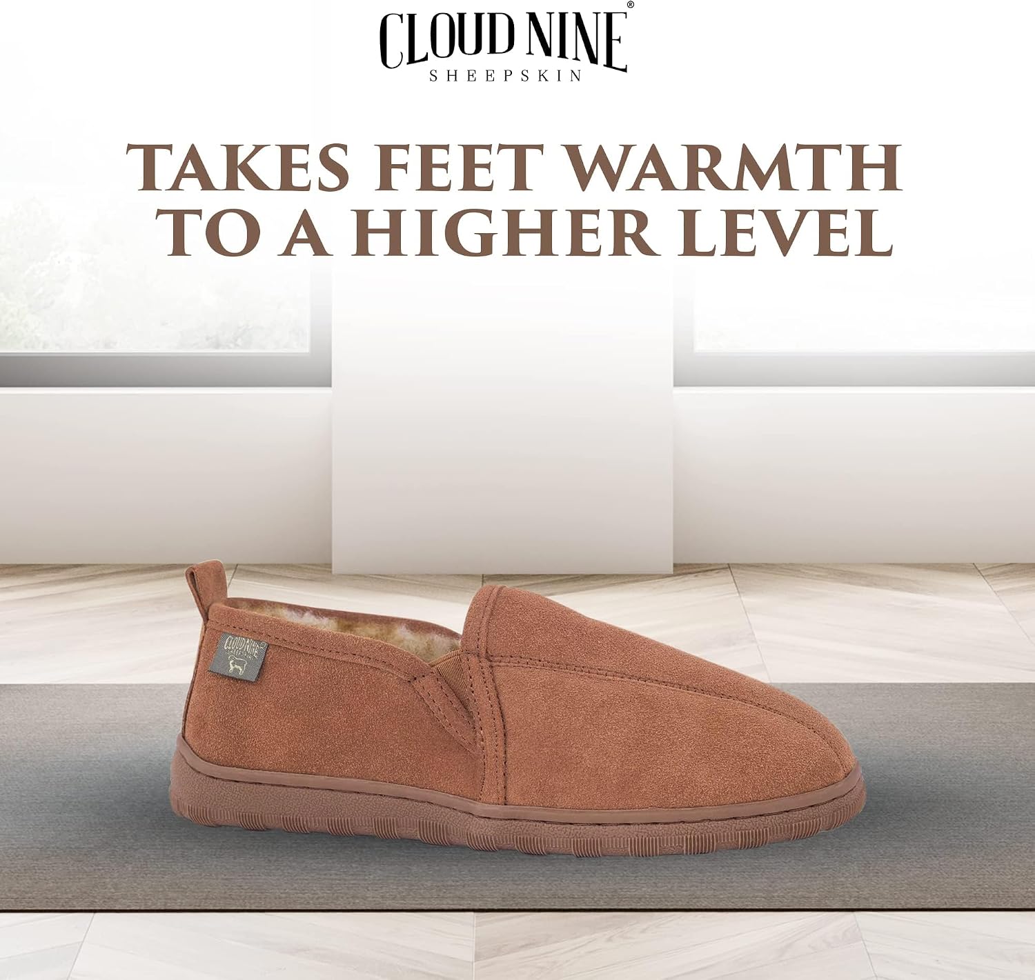 Cloud Nine Men's Romeo Sheepskin Slippers with Suede Upper | 100% sheepskin lining, suede leather, TPR sole, slip-on design, breathable warmth, indoor/outdoor versatility