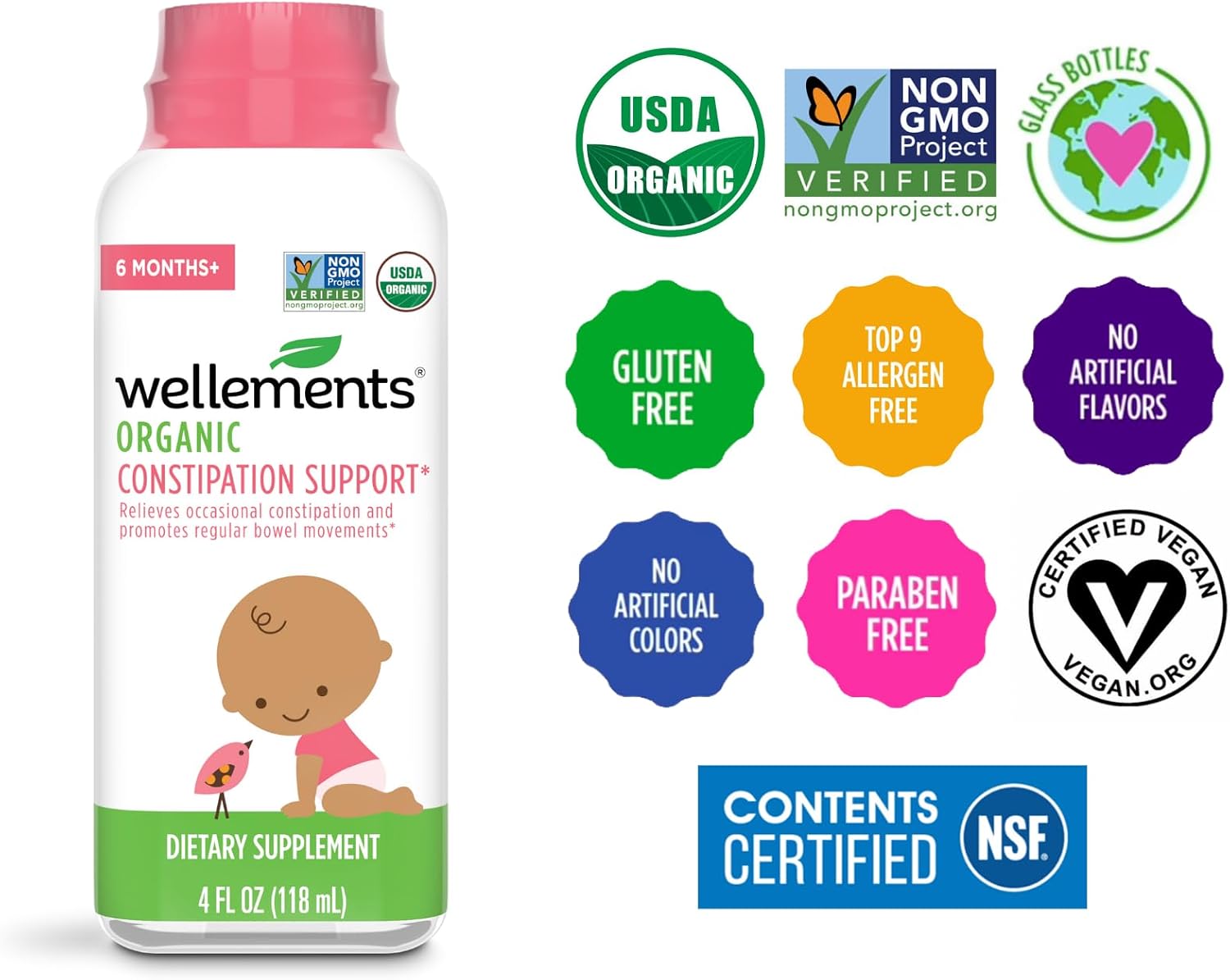 Wellements Organic Constipation Relief for Infants Babies & Toddler 4 Fl Oz