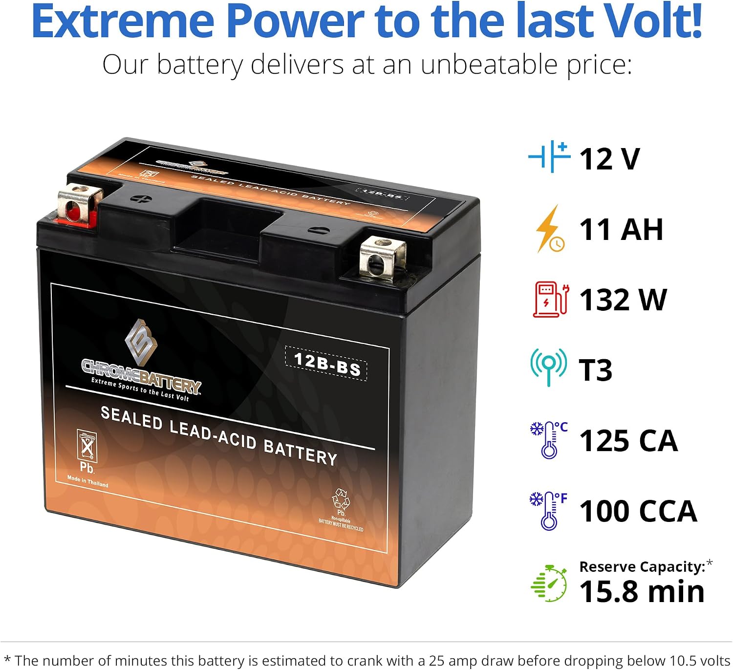 CB CHROMEBATTERY YTX30L-BS 12V 385 CCA AGM – Maintenance-Free 30Ah Battery for Harley, ATV, UTV, Snowmobile, Jet Ski – T3 Nut & Bolt Terminal – Fits Harley Touring, Polaris Sportsman 850