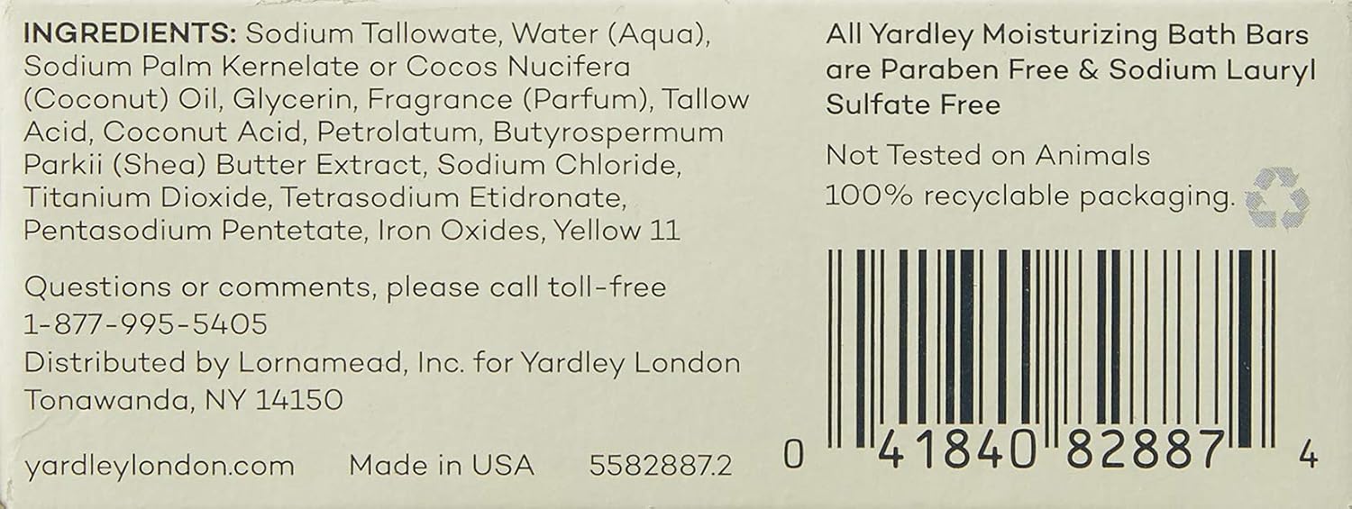 Yardley London Lemon Verbena Naturally Moisturizing Bath Bar, 4.25 ounce