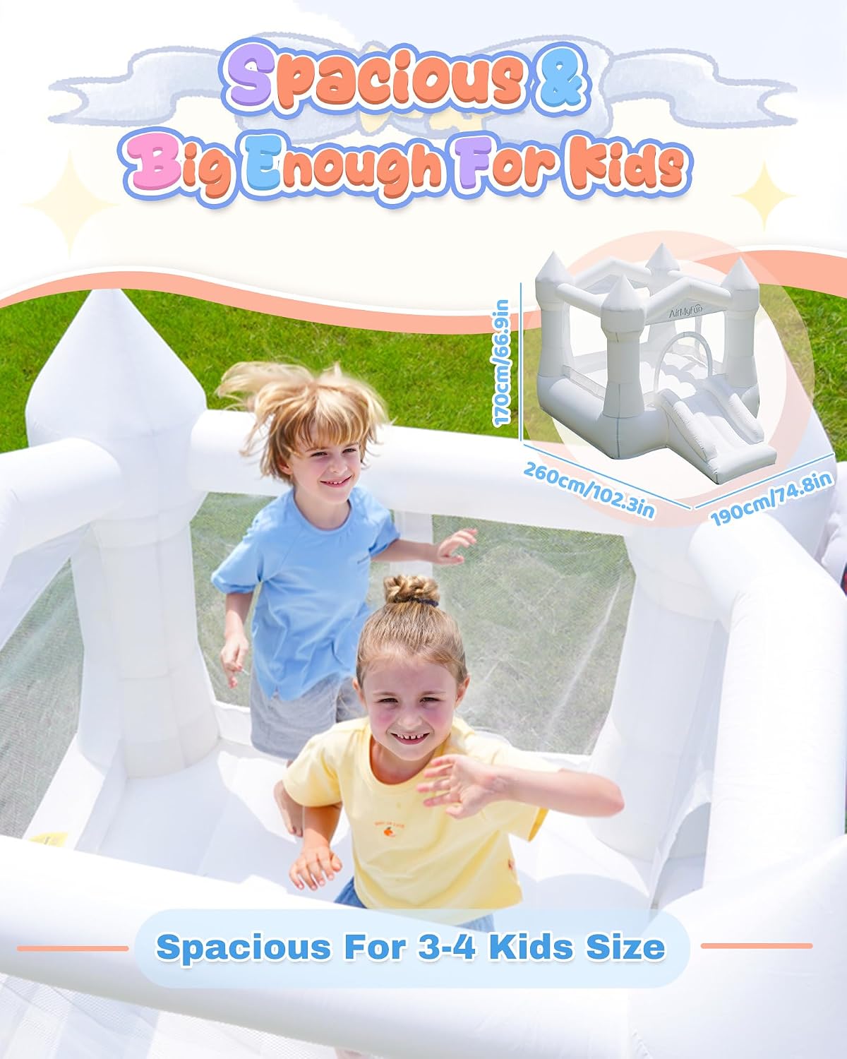 AirMyFun Pink Inflatable Toddler Bounce House with Blower, Indoor/Outdoor Jumping Castle for Kids 3-8, Inflatable Bouncy House with Slide, 82011B