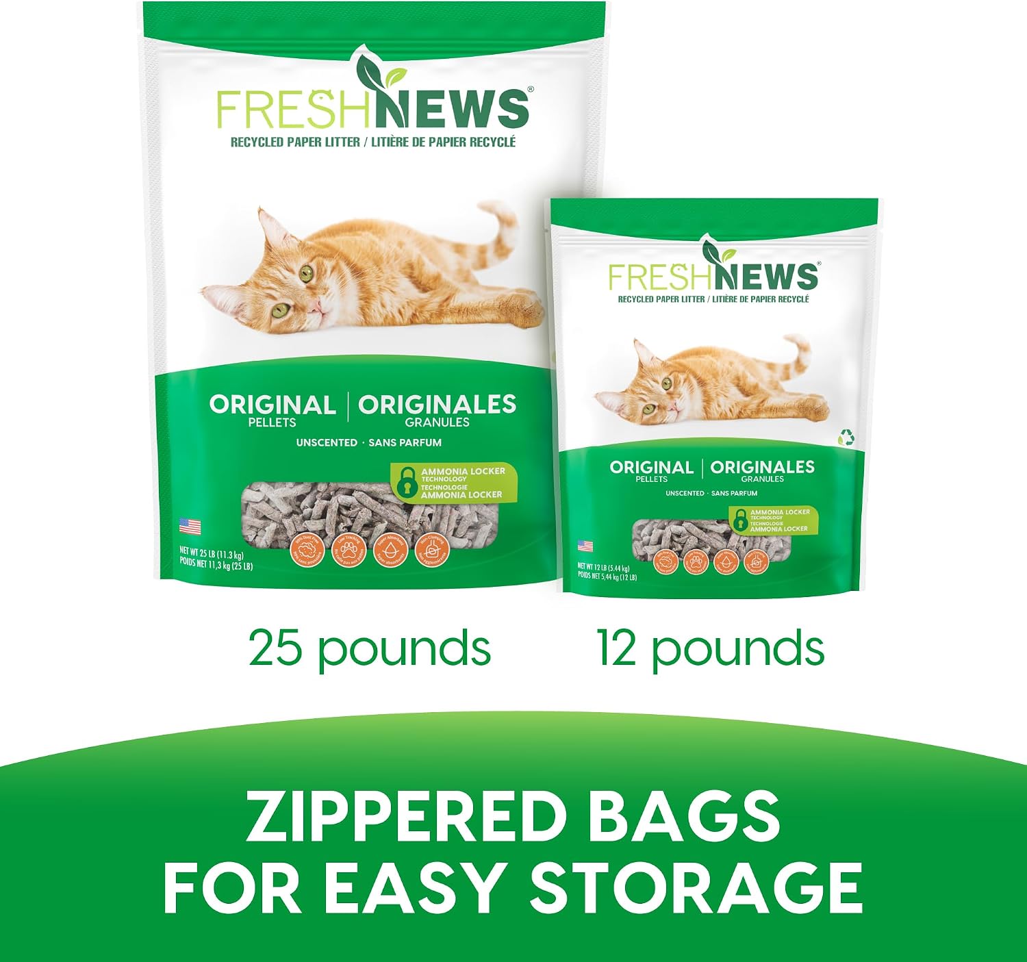 Fresh News Recycled Paper Original Pellet Cat Litter, 25 Pound, Non-Clumping, Unscented, Made in USA