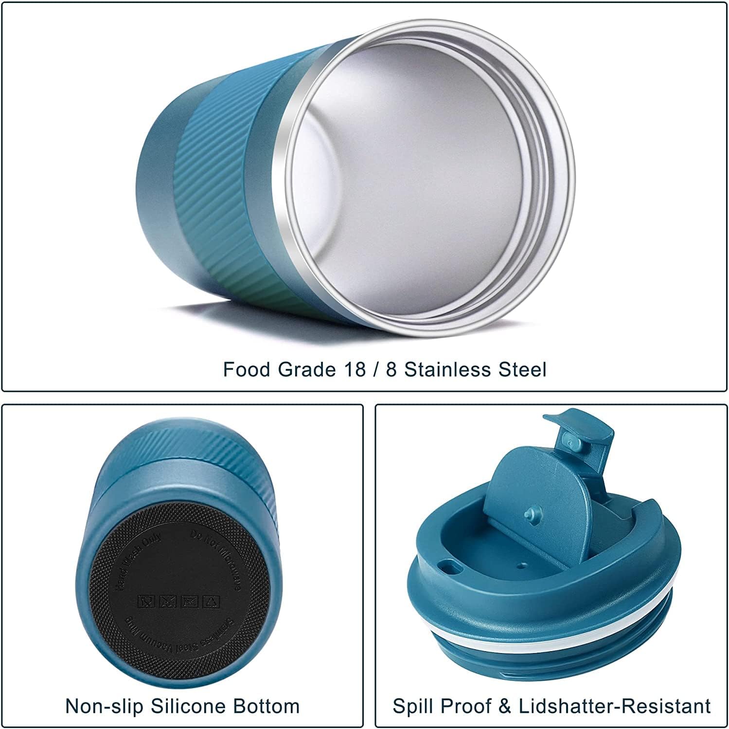 16oz Travel Coffee Mug Spill Proof, Insulated Coffee Mug with Lid, Leakproof Coffee Tumbler, Stainless Steel Vacuum Coffee Cup for Hot/Cold Drinks