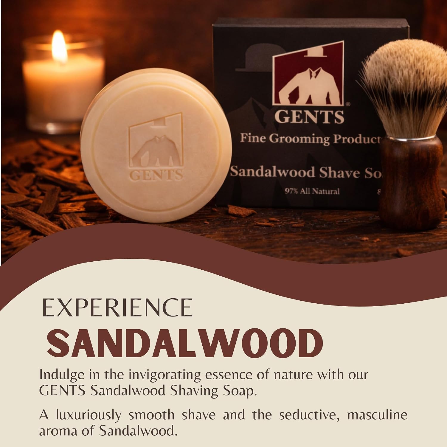 GENTS Men’s Shave Soap, 97% Natural Cedar Pine Scent, Rich Lather Wet Shaving, Traditional Shaving Soap for Men, 3oz Puck