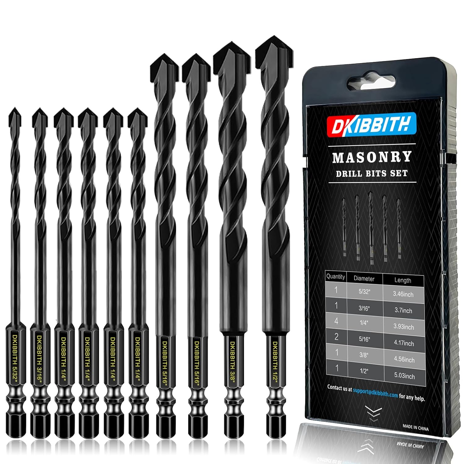 10-Piece Masonry Drill Bit Set for Concrete Tile Glass Ceramic Brick, 1/8 to 1/2 Inch Drilling Bits with Triangle Handle