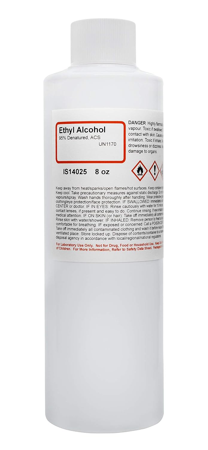Aldon ACS Reagent Grade 95% Denatured Ethyl Alcohol, 8 Ounce - Not for Use on Body or Skin