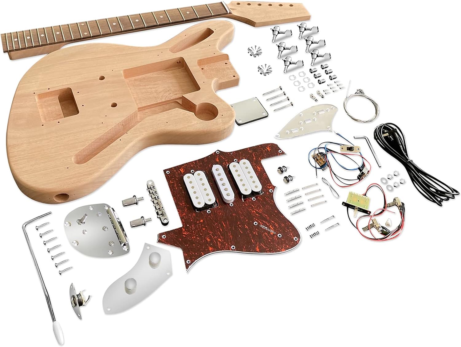 DIY Electric Guitar Kit Beginner Kit Right Handed Jazzmaster Style | 6 String, Mahogany Body, Mahogany Neck, Rosewood Fretboard, Chrome Hardware