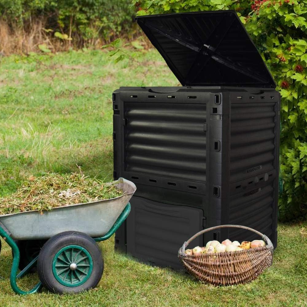 80 Gallon (300L) Large Capacity Static Compost Bin - Forest Green Outdoor Waste Composter with Easy-Access Hatch