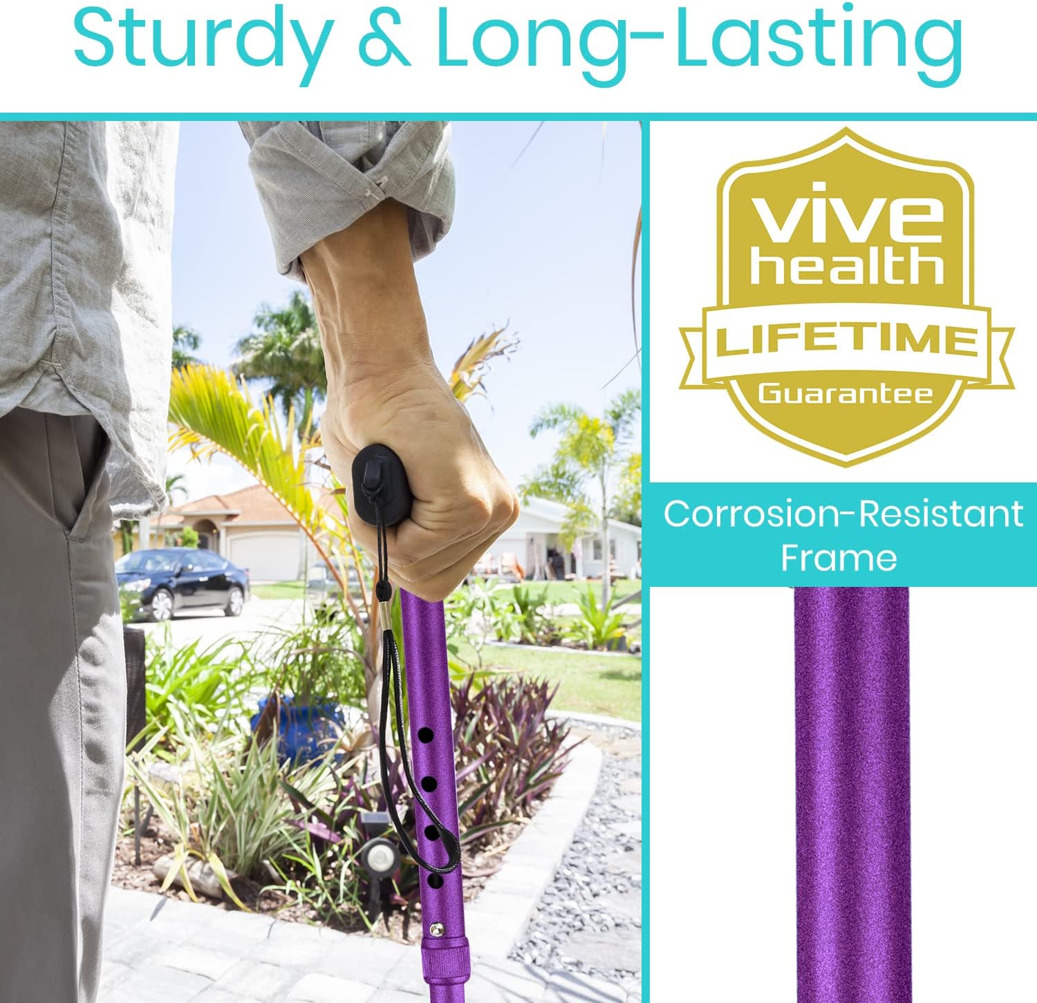 Vive Folding Cane - Foldable Walking Cane for Men, Women - Fold-up, Collapsible, Lightweight, Adjustable, Portable Hand Walking Stick - Balancing Mobility Aid - Sleek, Comfortable | Lightweight, Adjustable, Portable Hand Stick Balancing Mobility Aid Slee…