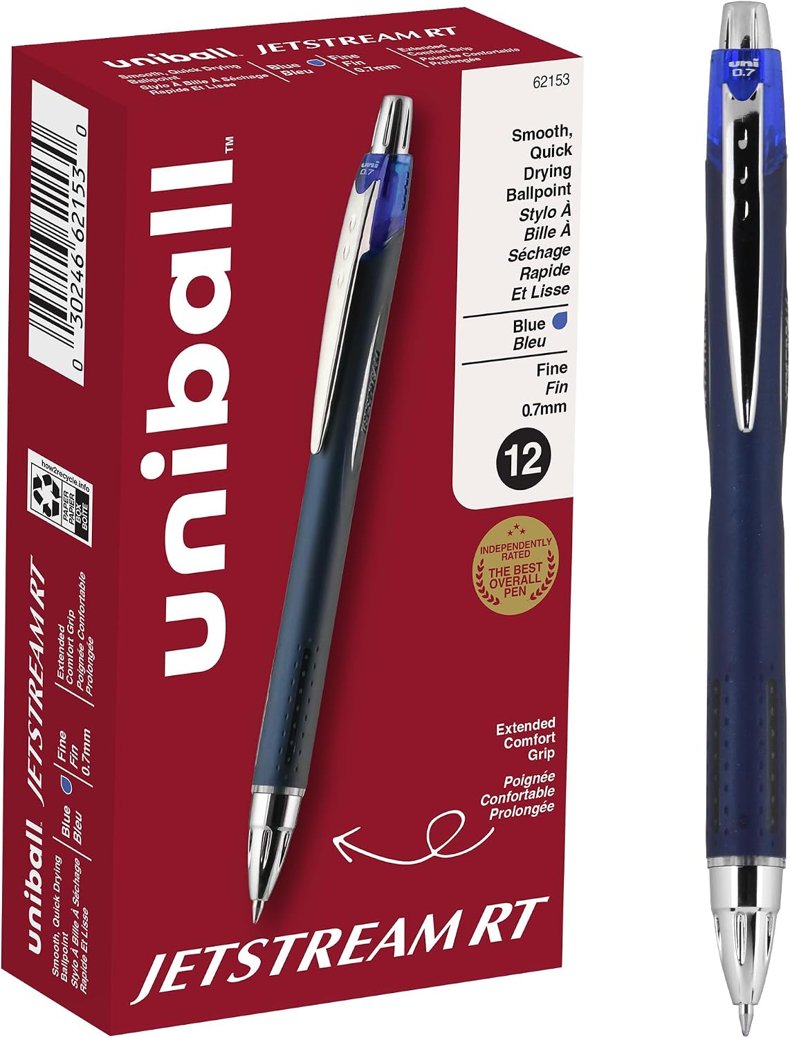 uniball™ Jetstream RT Ballpoint Pens, Black Ink, 0.7mm Fine Point, 3 Count | Retractable, Smooth Writing, Quick-Drying, Smear-Resistant, uni Super Ink™