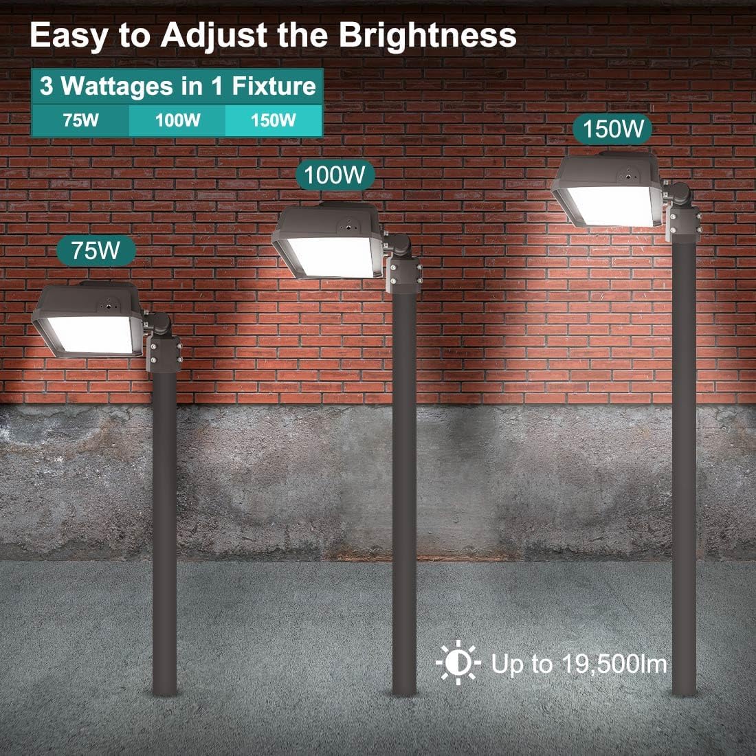 kadision 150W LED Flood Light, Dusk-to-Dawn Photocell, Slip Fitter Mount
