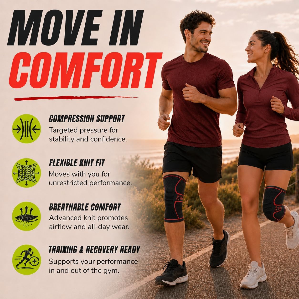 Knee Brace Knee Support Wrap for Pain Relief, Workout, Swelling & Recovery
