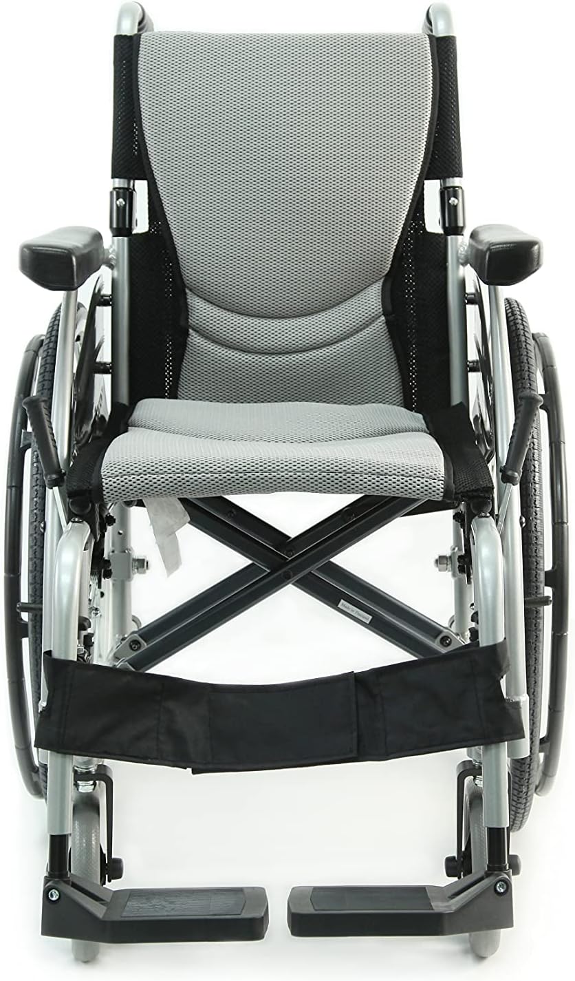 Karman 25 lbs Ergonomic Wheelchair with Removable Footrest 18" Silver