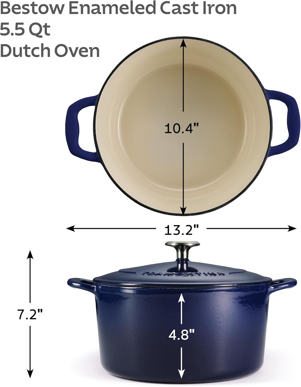 Tramontina Bestow Enameled Cast Iron 4-Qt Braiser Pan with Lid, Blue | Oven-to-Table Casserole Dish, Great for Shallow Braises & Simmers