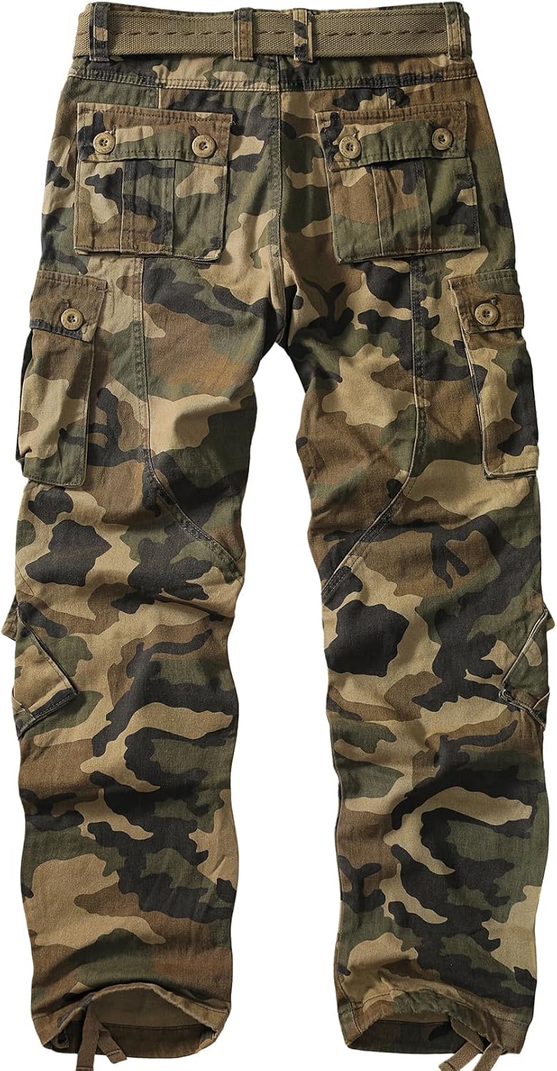 Mens Cargo Pants Camo Work Tactical Rip Stop BDU Casual Army Military Pants | 100% Cotton,Wear Resistant,Breathable,Sweat-absorbent,Men's Wild Cargo Pants with 8 Pockets,Relaxed Loose Fit Hiking Pants