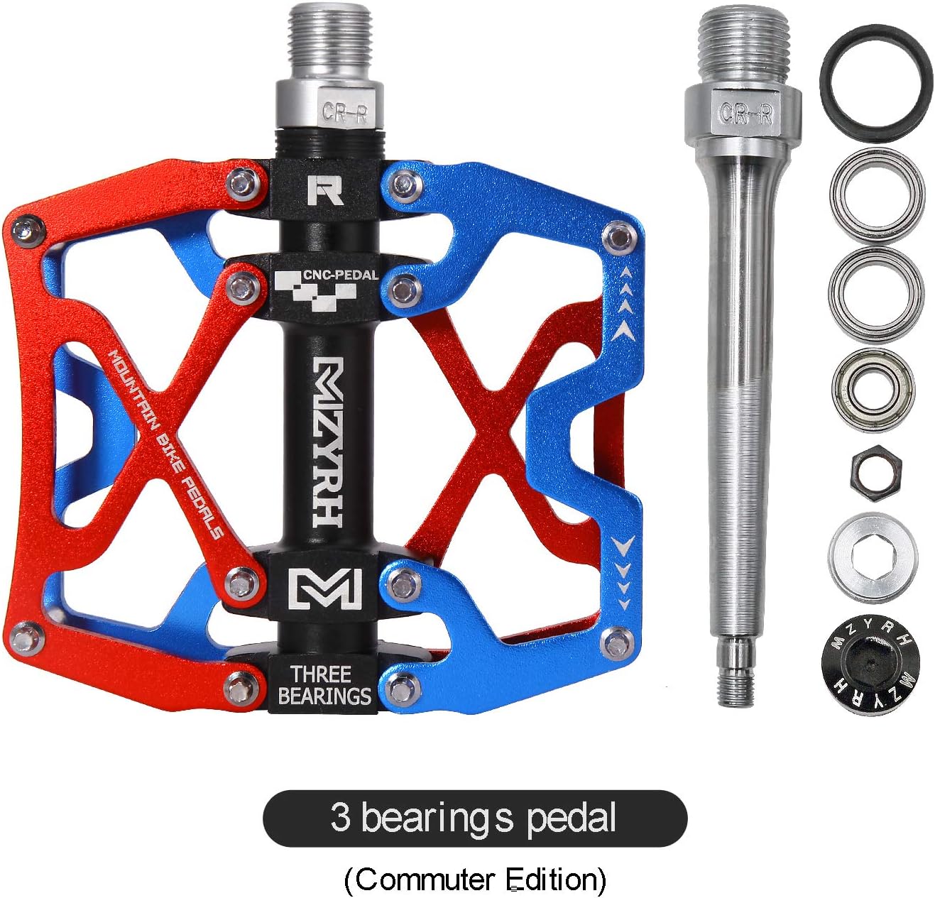 MZYRH Mountain Bike Pedals, Ultra Strong Colorful CNC Machined 9/16" Cycling Sealed 3 Bearing Pedals