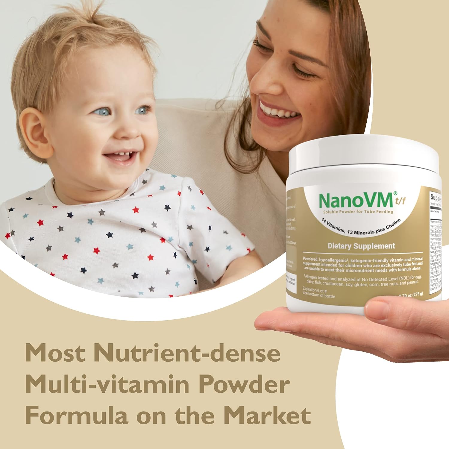 1-3 Years, Allergen-Free Multivitamin for Kids, Unflavored Dietary Supplement, Powdered Supplement with 14 Vitamins & 13 Minerals, Low-Carbohydrate Toddler Vitamins, 275g - Solace Nutrition