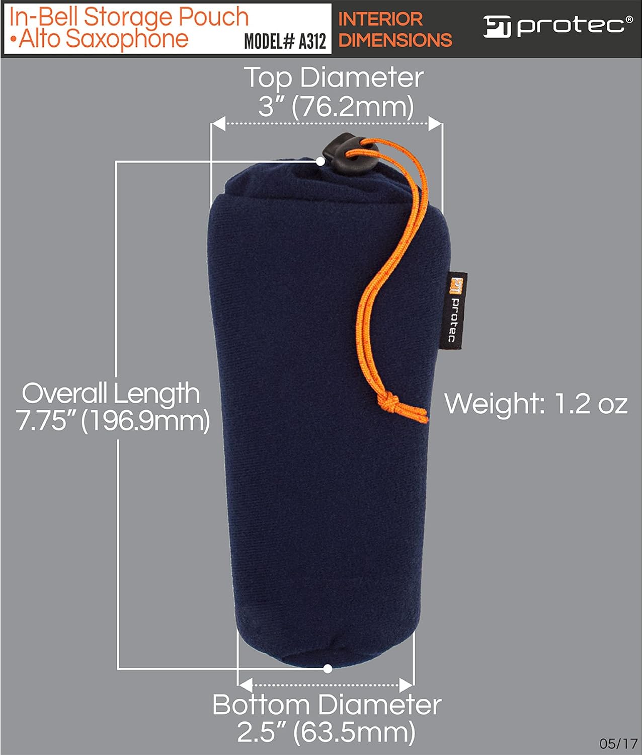 Protec Alto Sax In-Bell Storage Pouch For Neck, Mouthpiece, & Other Accessories (A312)