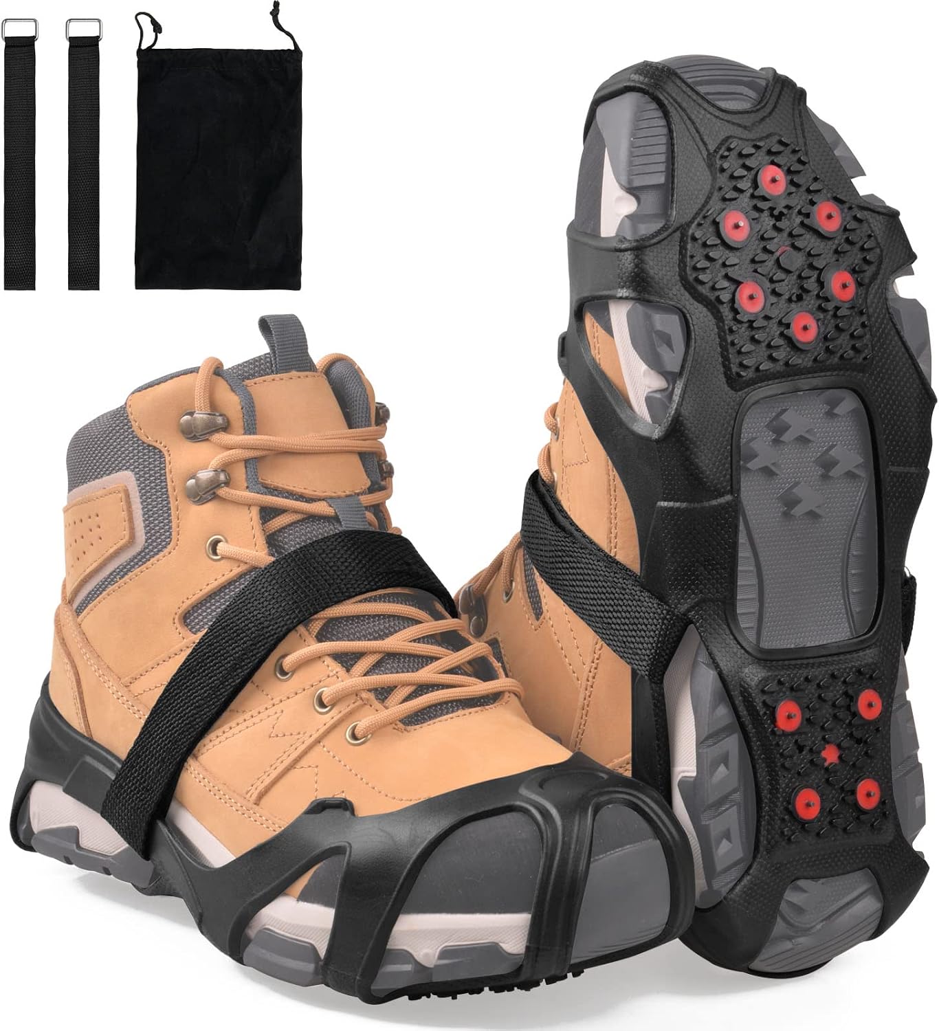 Ice Cleats Tungsten Crampons, Anti Slip Shoes Grippers with Reflective Heel, Ice Snow Cleats for Shoes and Boots Men Women Slip-on Overshoes Stretch Footwear