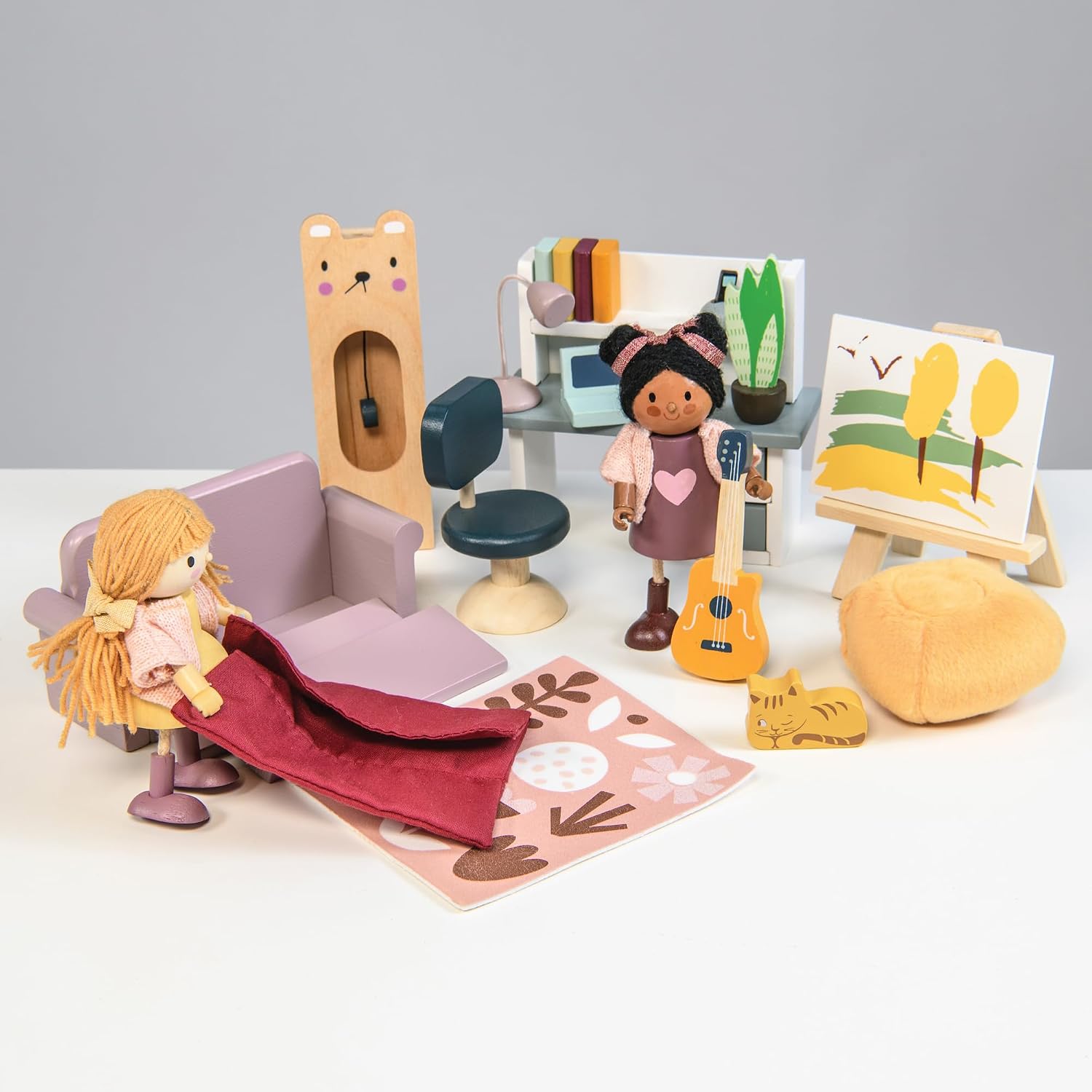 Tender Leaf Toys - Dolls House Study Furniture 1:12 Scale 23 Pcs Furnished Room Dollhouse Accessories Miniature Pretend Play Age 3+
