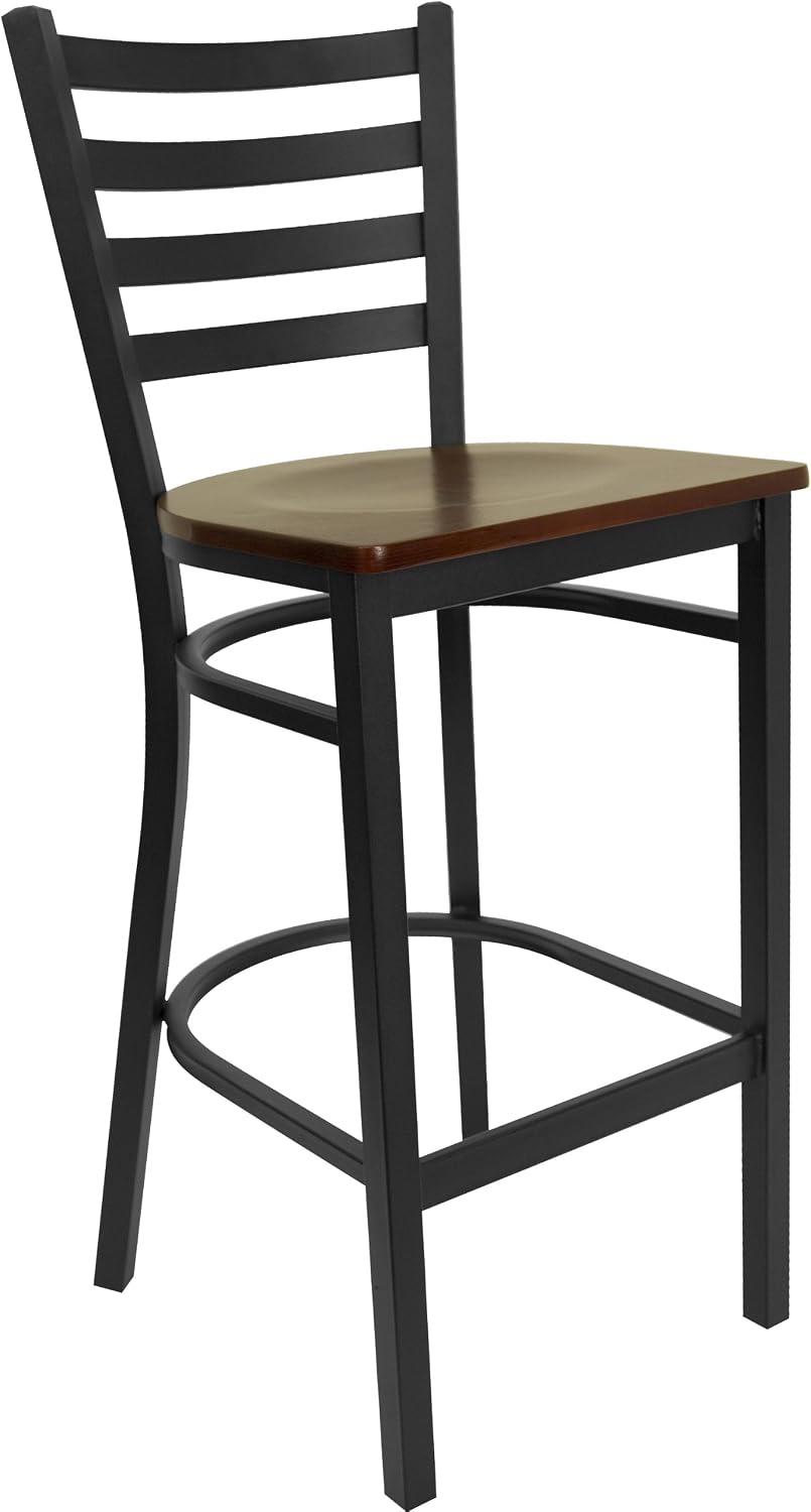 Flash Furniture Hercules Series Ladder Back Metal Restaurant Barstool, Modern Upholstered Armless Bar Height Chair for Restaurants and Kitchens, Black | Vinyl Upholstery, Durable Construction, Commercial Use