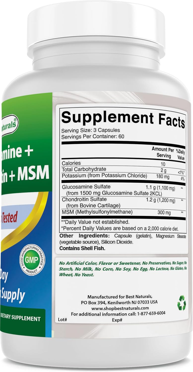 Best Naturals Glucosamine Chondroitin and MSM (Non-GMO) - Promotes Joint Health - 180 Count