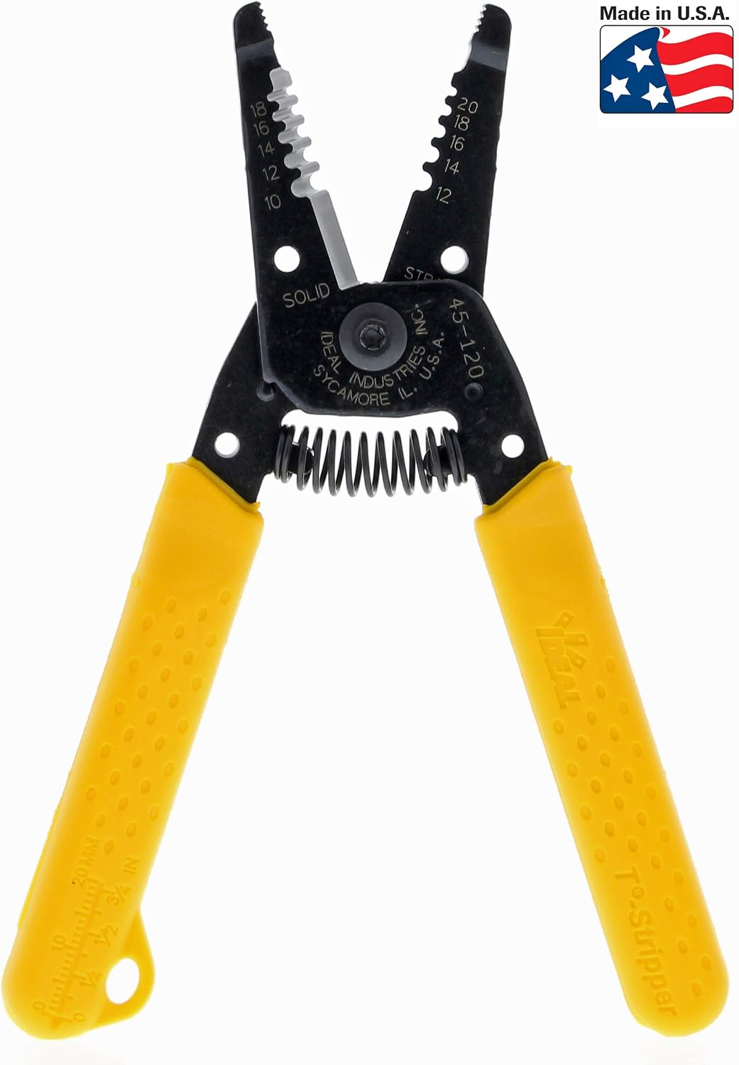 IDEAL Electrical Reflex Super T-Stripper Wire Strippers, 8–16 AWG Solid, 10–18 AWG Stranded, Ergonomic Wire Cutter and Stripping Tool with Textured Sleeves, Locking Handle