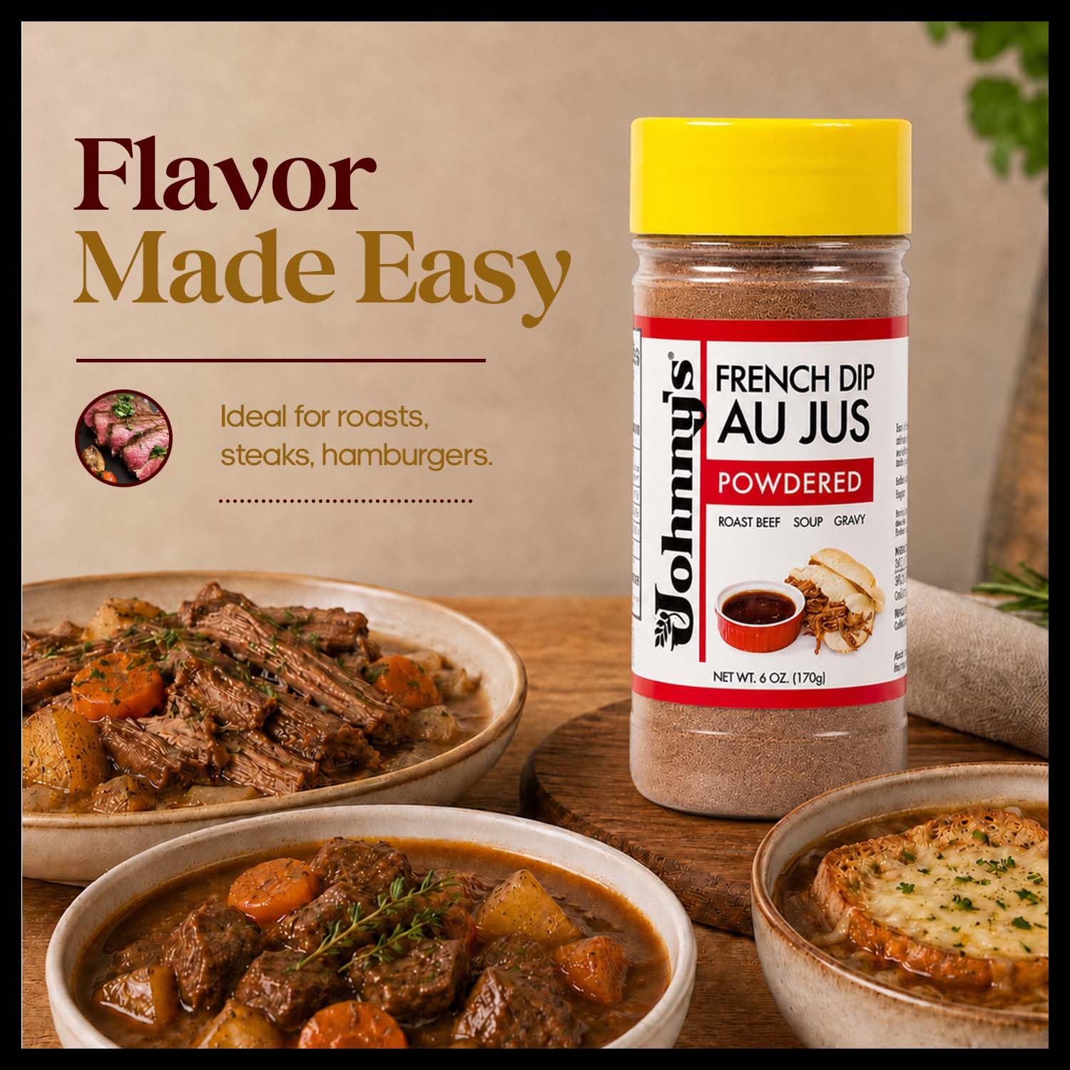 Johnny's - French Dip Concentrated Au Jus Sauce - 6 oz | Concentrated Au Jus Sauce, Rich Beef Flavor, Ideal For French Dip Sandwiches, Roast Beef