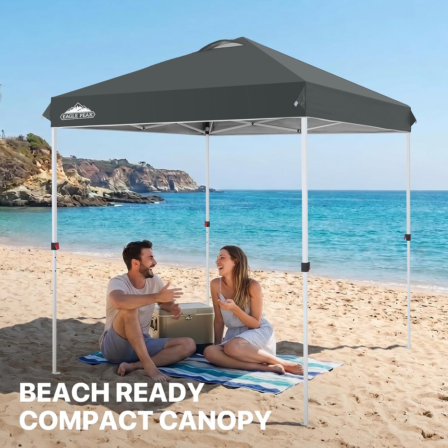 EAGLE PEAK 10x10 Pop Up Canopy Tent Easy Up Canopy Outdoor, White | Patented PeakPush™ Center Lock, 1 Person Setup Portable Pop Up Tent, Beach, Markets, Camping Sport Events, Wheeled Carry Bag