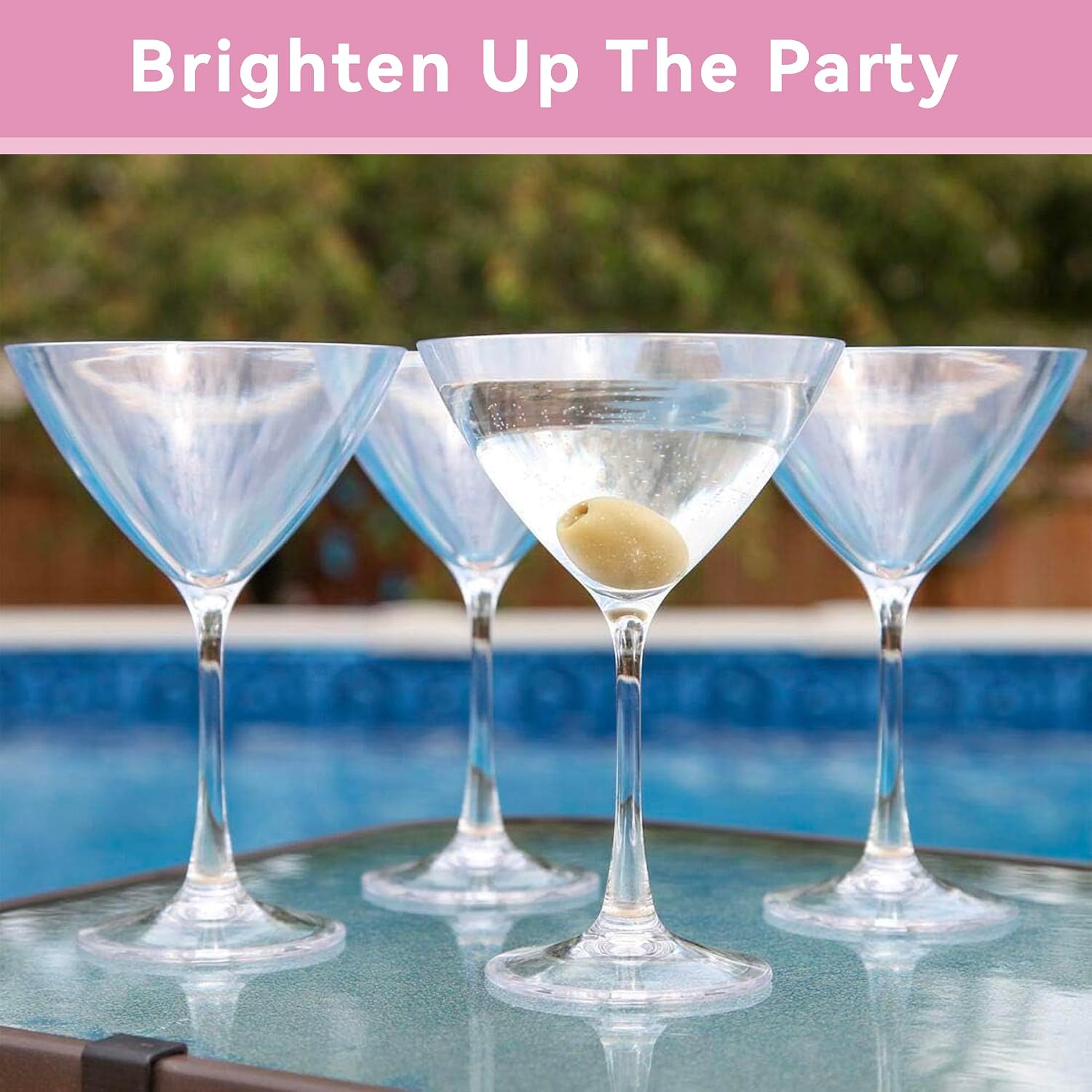 Lily's Home Unbreakable Martini Glasses, Made of Shatterproof Plastic and Ideal for Indoor and Outdoor Use, Reusable, Crystal Clear (8.5 oz. Each