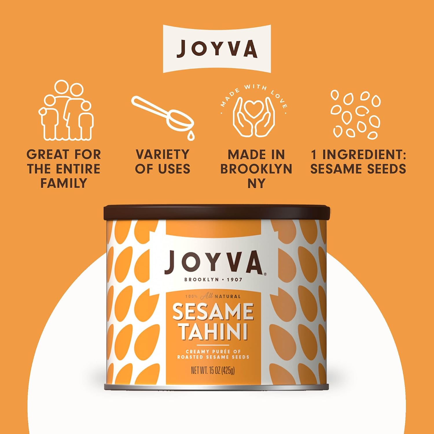 Joyva Sesame Tahini | Roasted Sesame Seed Puree | 15 oz | Smooth & Creamy