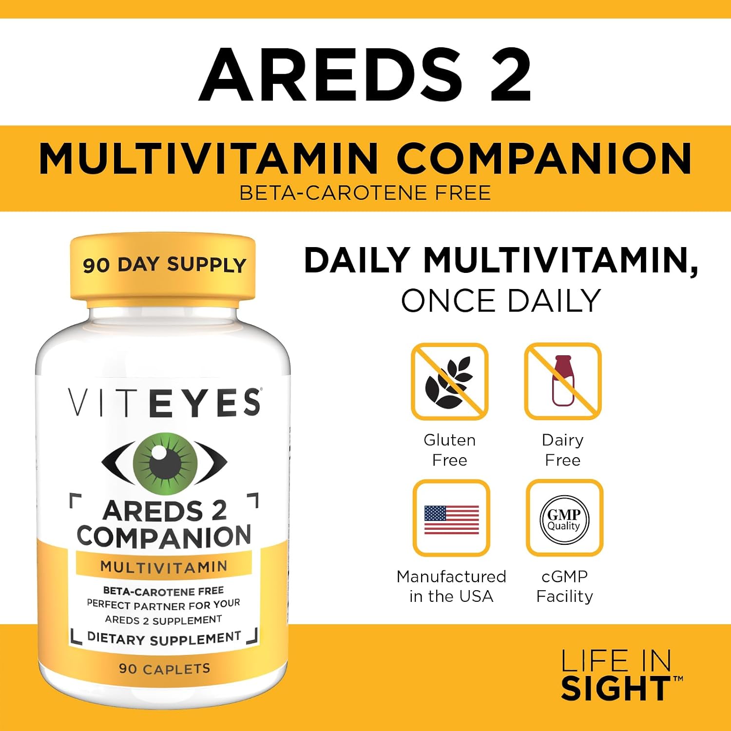 Viteyes Classic AREDS 2 Companion Multivitamin Supplement, Comprehensive Multivitamin Formula for AREDS 2 Users, 90 Capsules