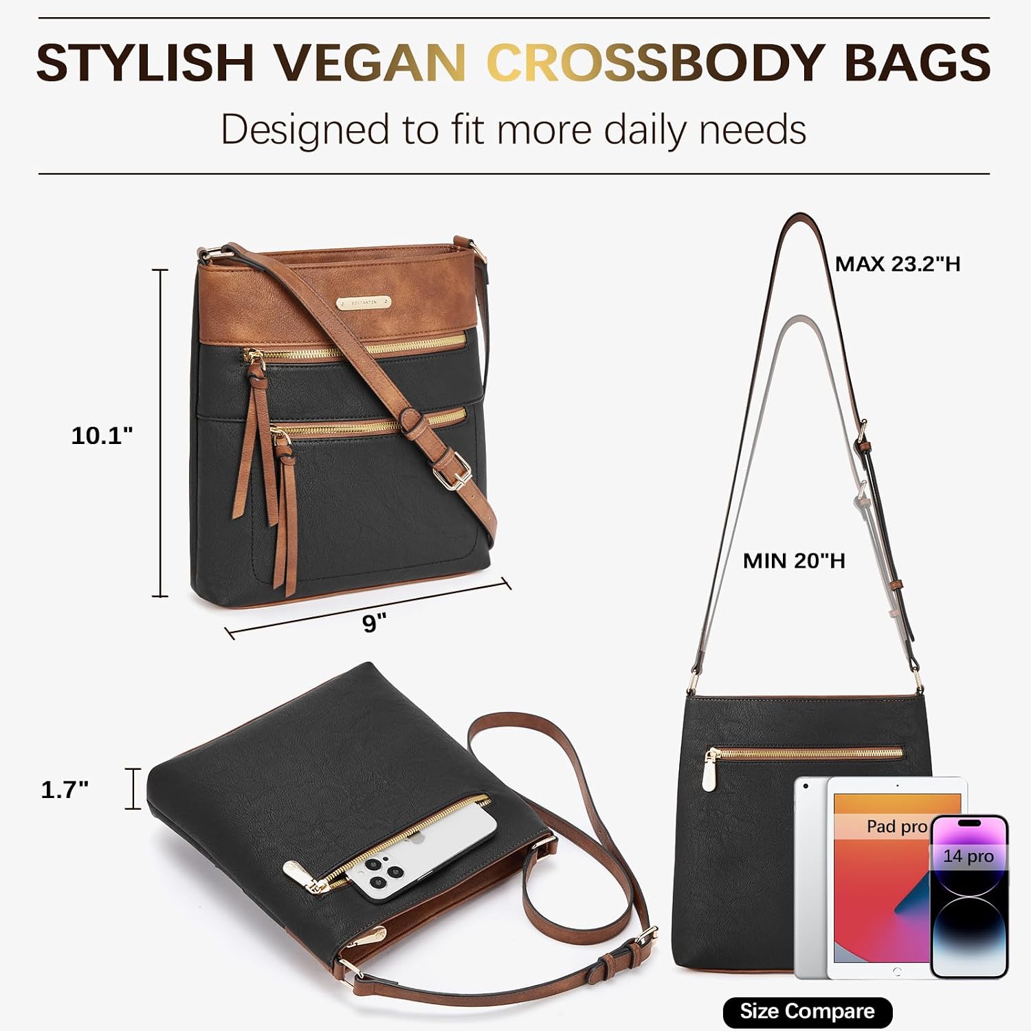 BOSTANTEN Crossbody Purses for Women Medium Shoulder Bag Quilted Handbags with Zipper Pocket
