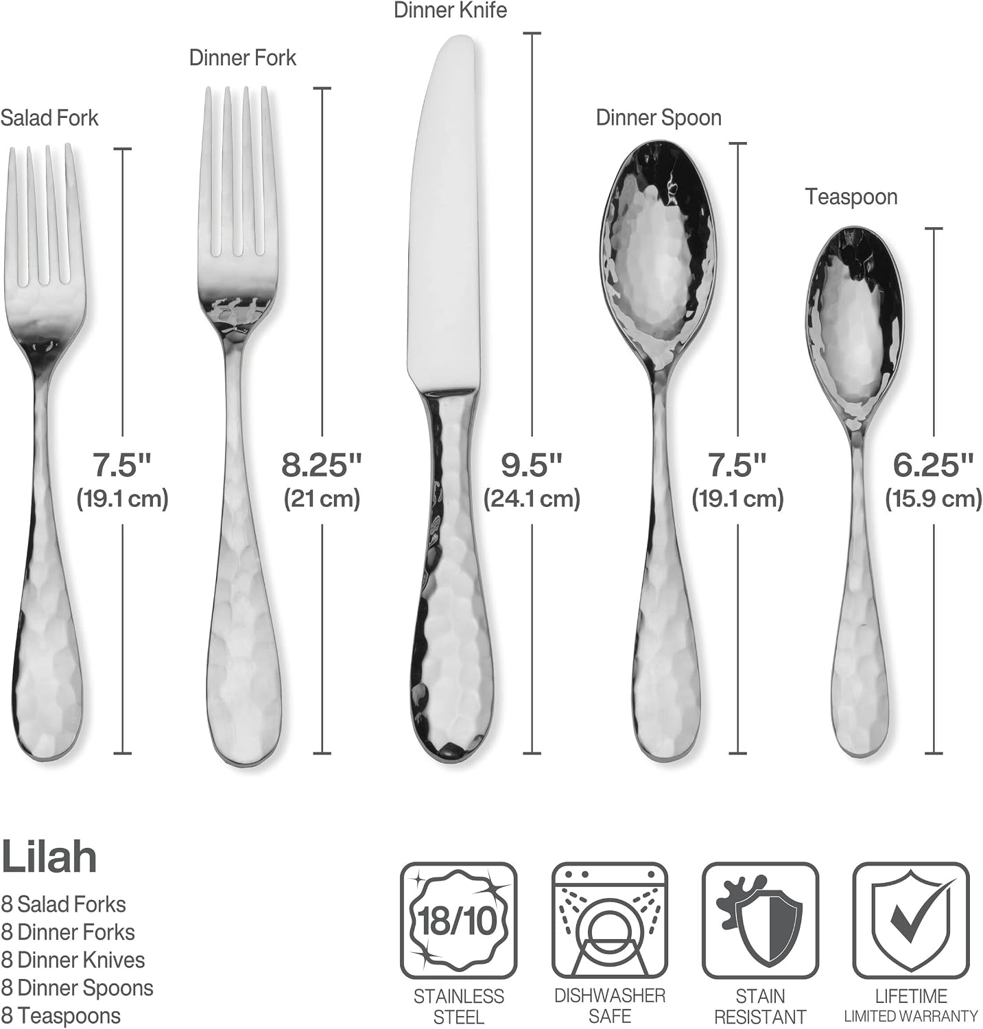 Mikasa Harmony 45-Piece Silverware Set, 18/10 Stainless Steel Cutlery for 8, Includes Forks, Knives, Spoons, and 5-Piece Serving Utensils Set
