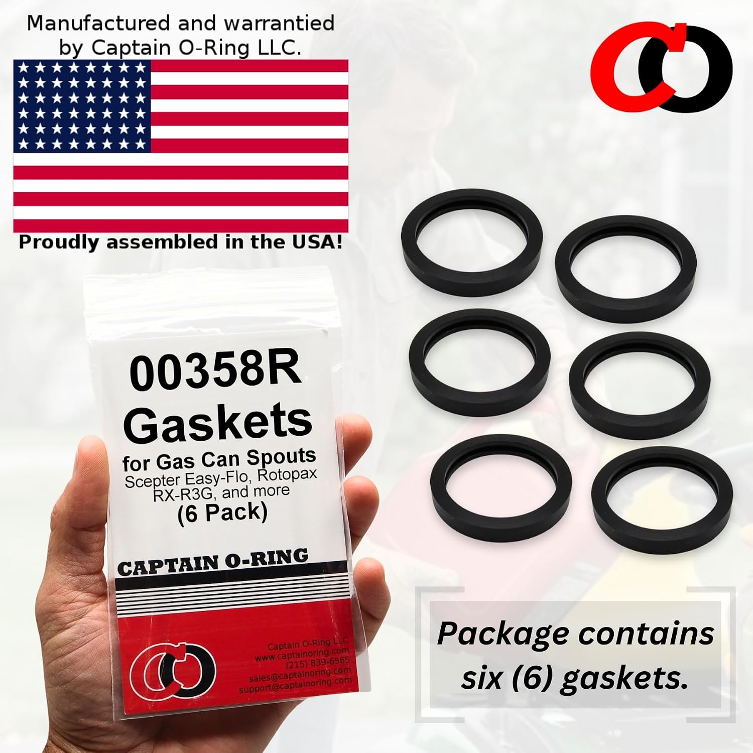 Captain O-Ring – 00358R Gas Can Spout Gasket Seals (6 Pack) - Rubber Replacement Gasoline/Fuel Jug Washer Seals, Upgraded Version