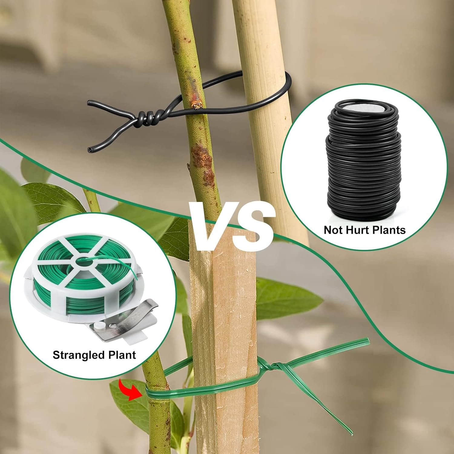 Decoroca Soft Plant Ties for Support - 65.6' Reusable Waterproof Plant Wire, 3.5mm Garden Twist