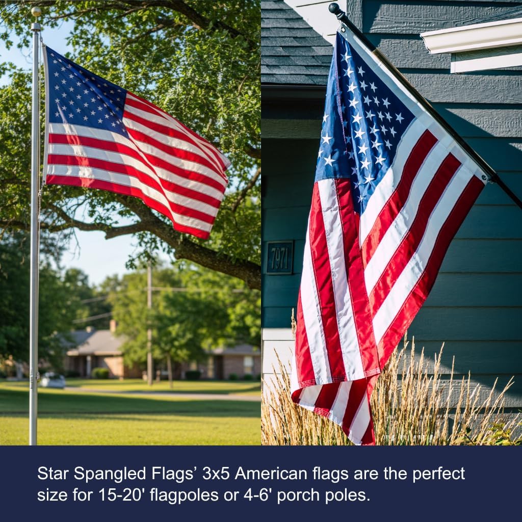 American Flag 4x6-100% Made In USA using Tough, Long Lasting Nylon Built for Outdoor Use, Featuring Embroidered Stars and Sewn Stripes plus Superior Quadruple Stitching on the Fly End
