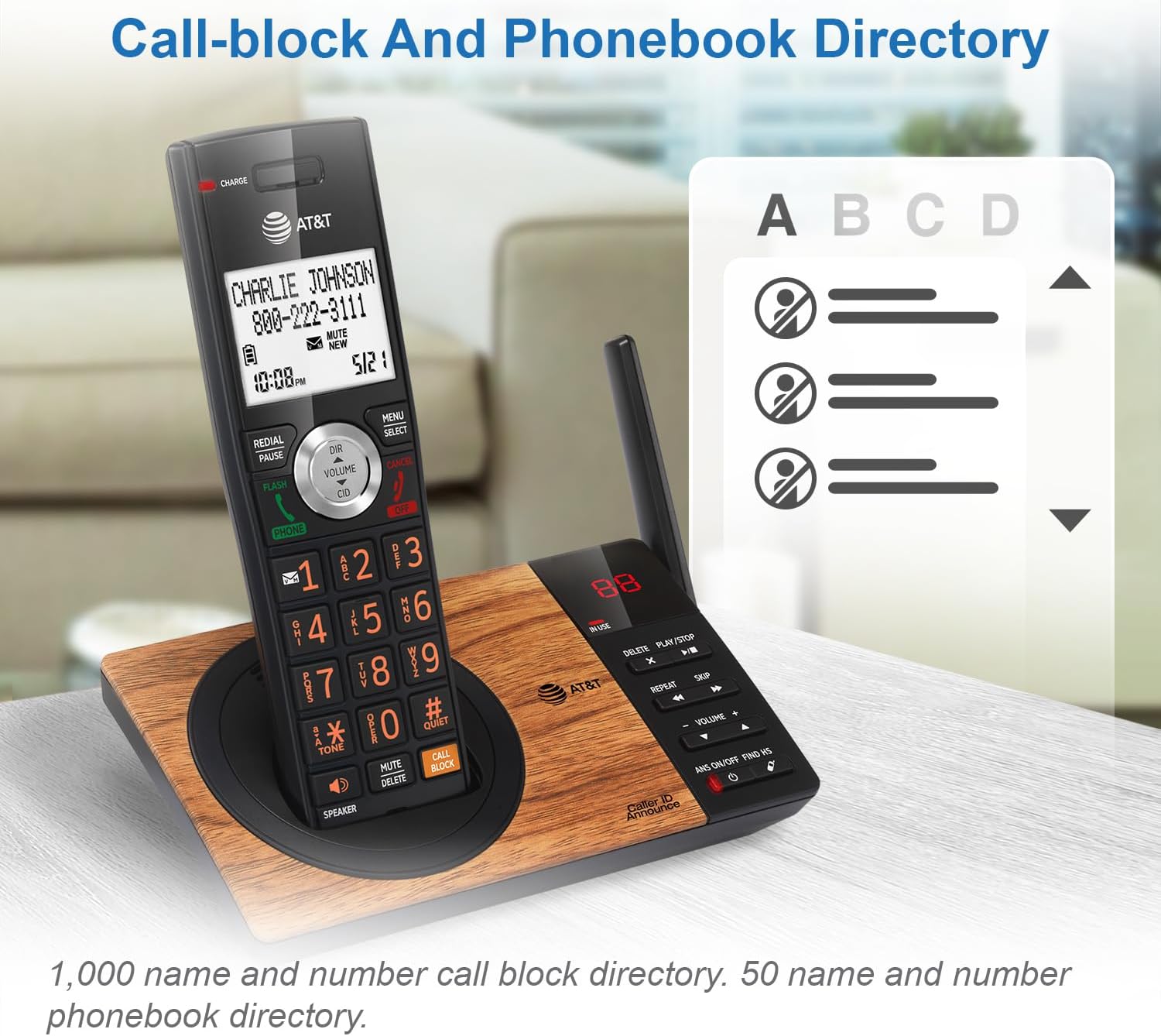 AT&T DECT 6.0 Expandable Cordless Phone with Answering System, Silver/Black with 3 Handsets