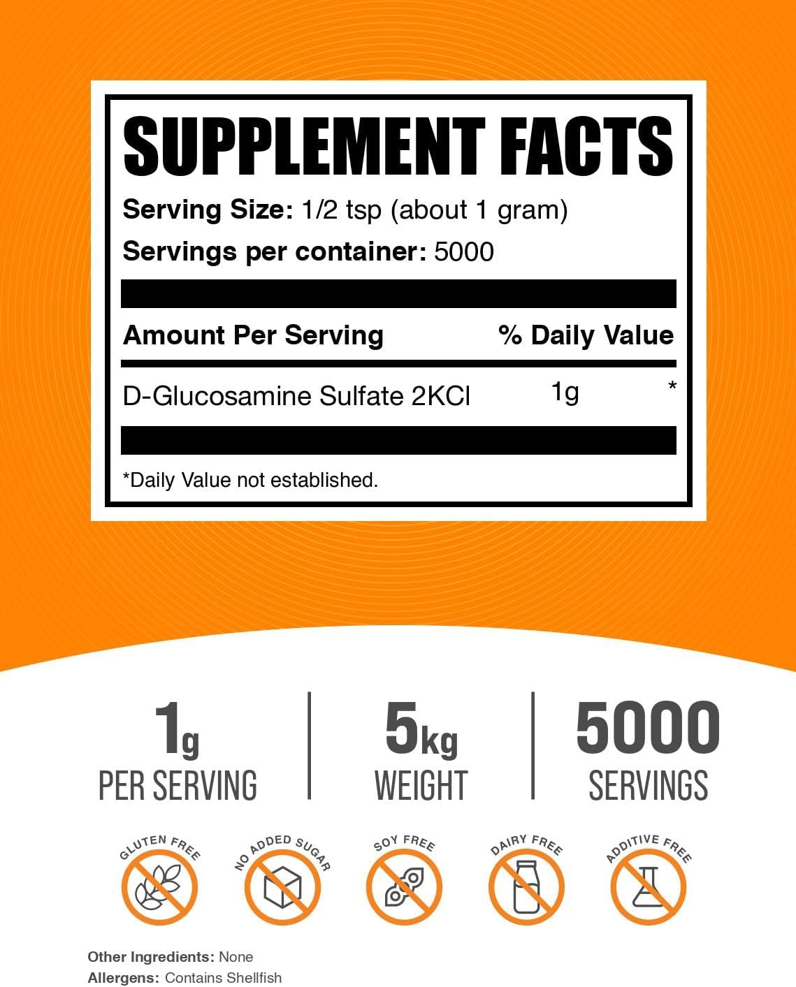 BulkSupplements.com Glucosamine Sulfate Powder - Glucosamine Supplement, Joint Support Supplement - Gluten Free, 1g per Serving, 1kg (2.2 lbs) (Pack of 1)