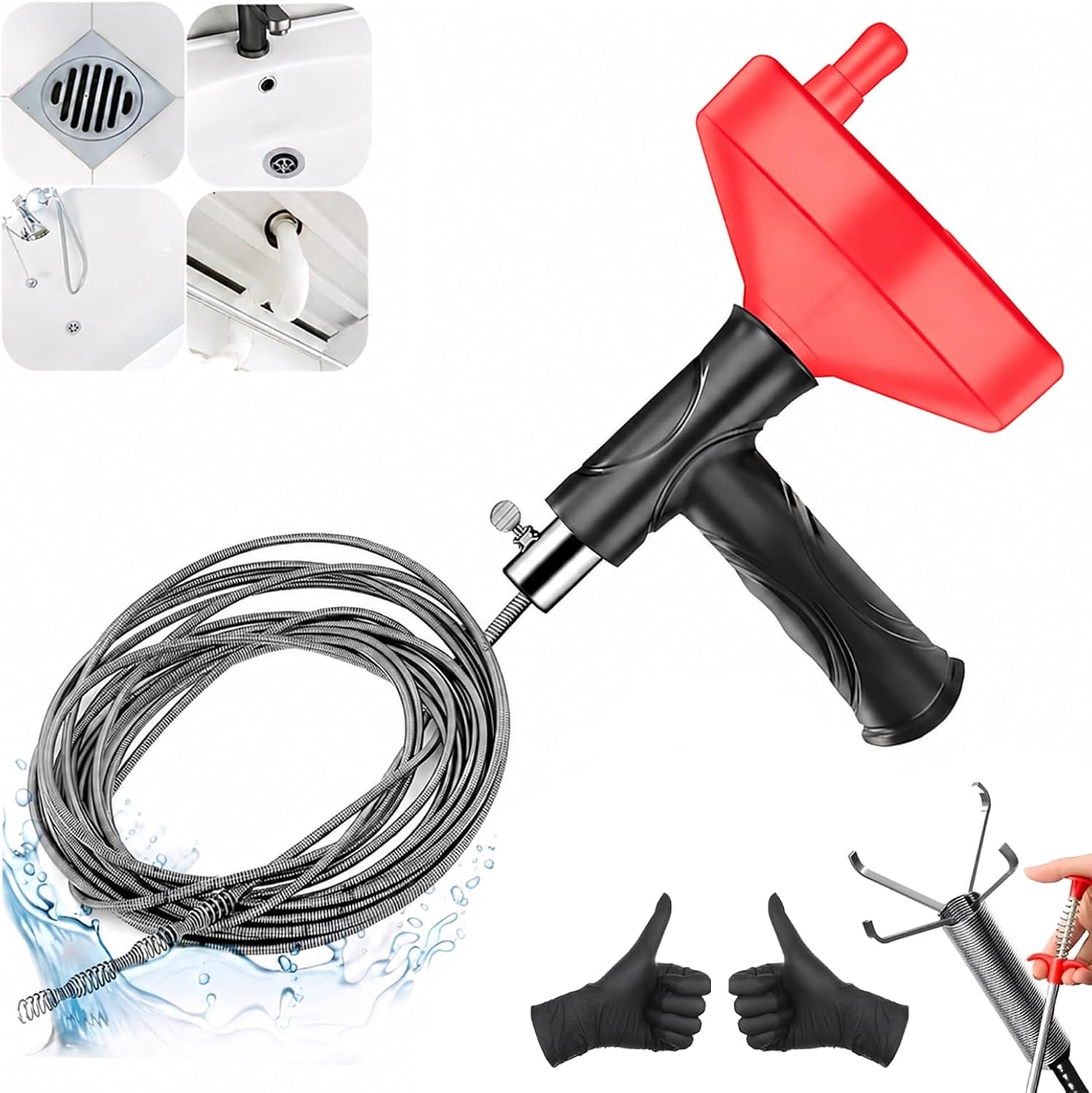 Drain Snake Auger, 33 Feet Plumbing Snake Drain Hair Clog Removal Tool, Heavy Duty Snake Auger