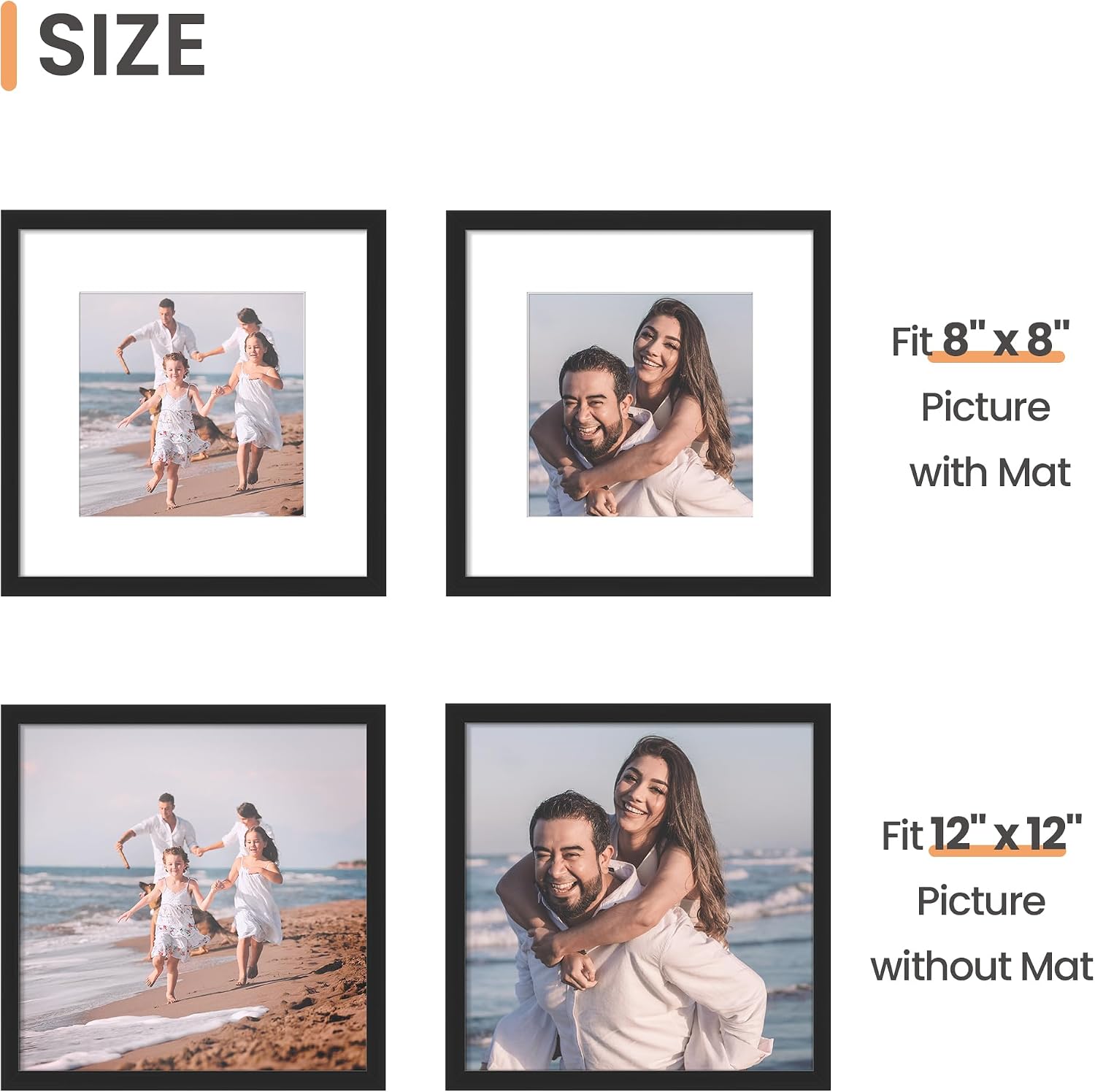 upsimples 12x12 Picture Frame, Gallery Glass Poster Frames Set of 3, Black