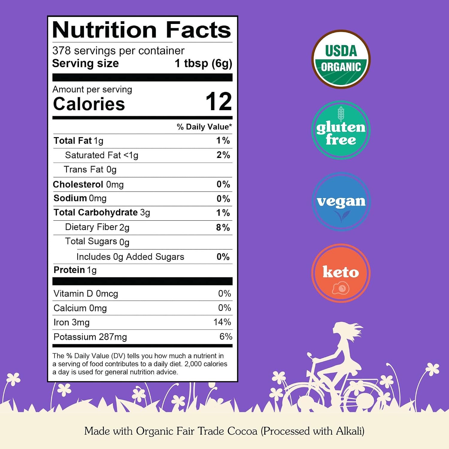 NuNaturals Organic Fairtrade Dutch Cocoa Powder Unsweetened 10-12%, 1 lb